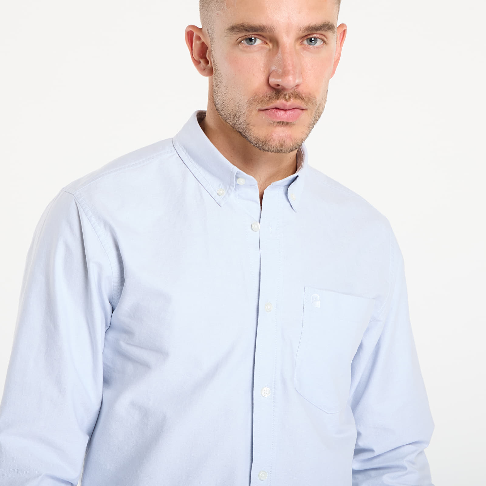 Hemden Carhartt WIP L/S C-Logo Shirt Blue Fog/ White