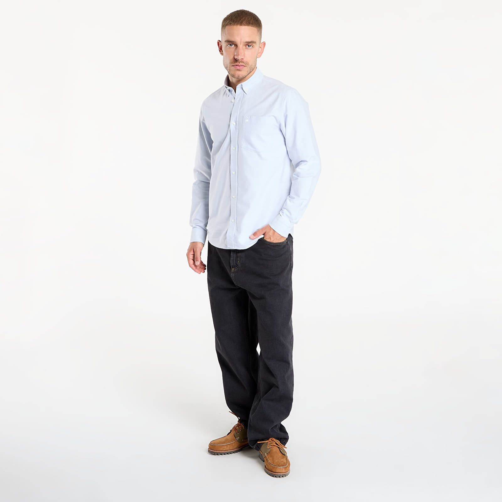 Hemden Carhartt WIP L/S C-Logo Shirt Blue Fog/ White