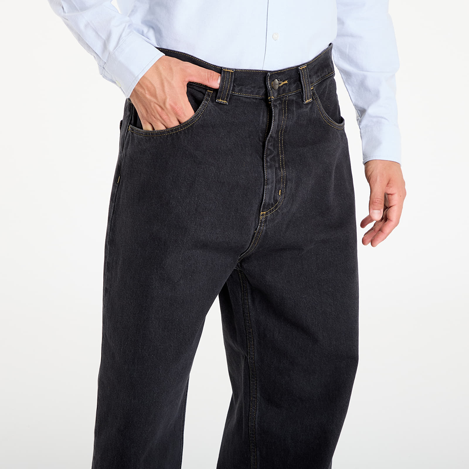 Férfi farmerek Carhartt WIP Brandon Pant Black Stone Washed