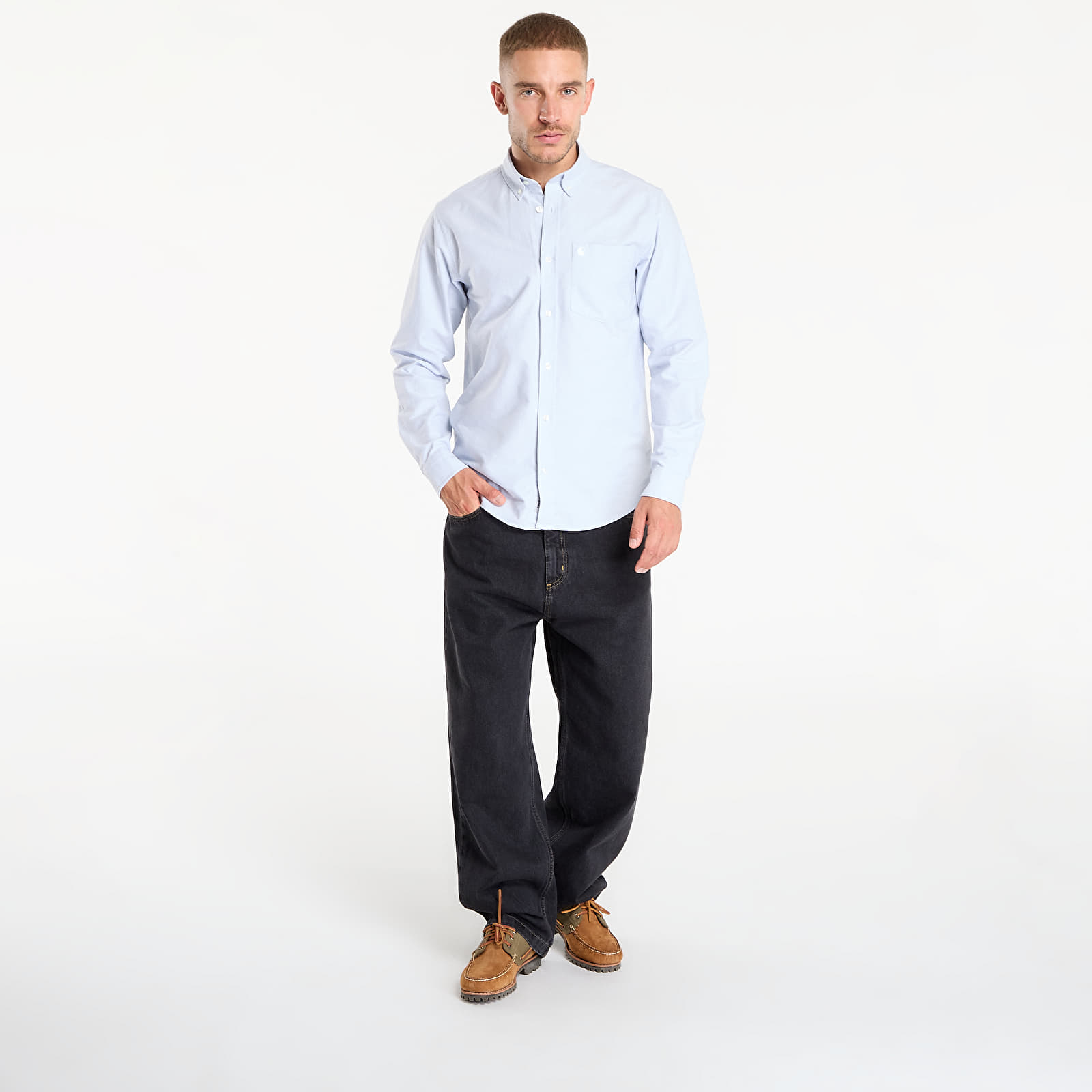 Férfi farmerek Carhartt WIP Brandon Pant Black Stone Washed
