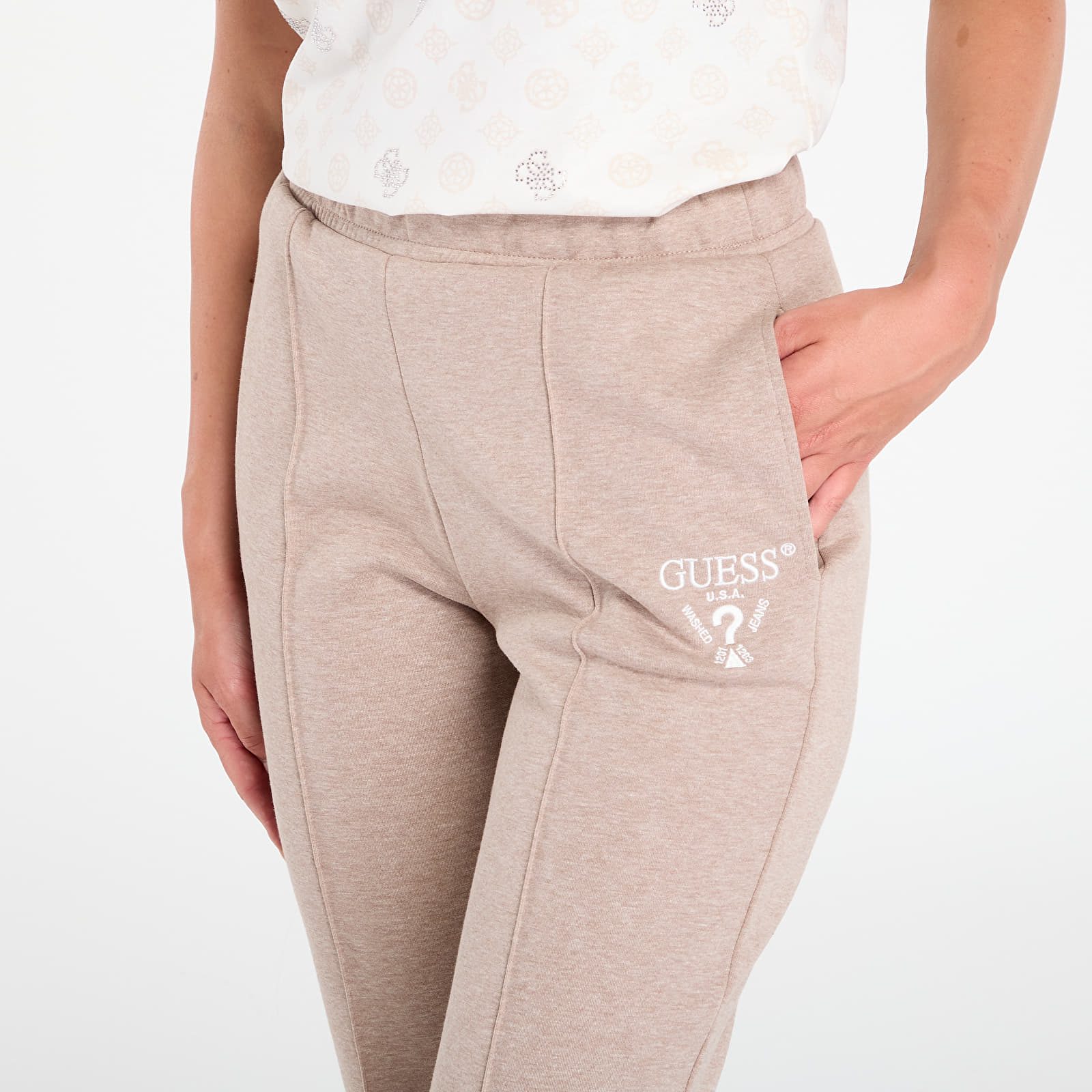 Kalhoty GUESS Roberta Cuff Long Pants Beige
