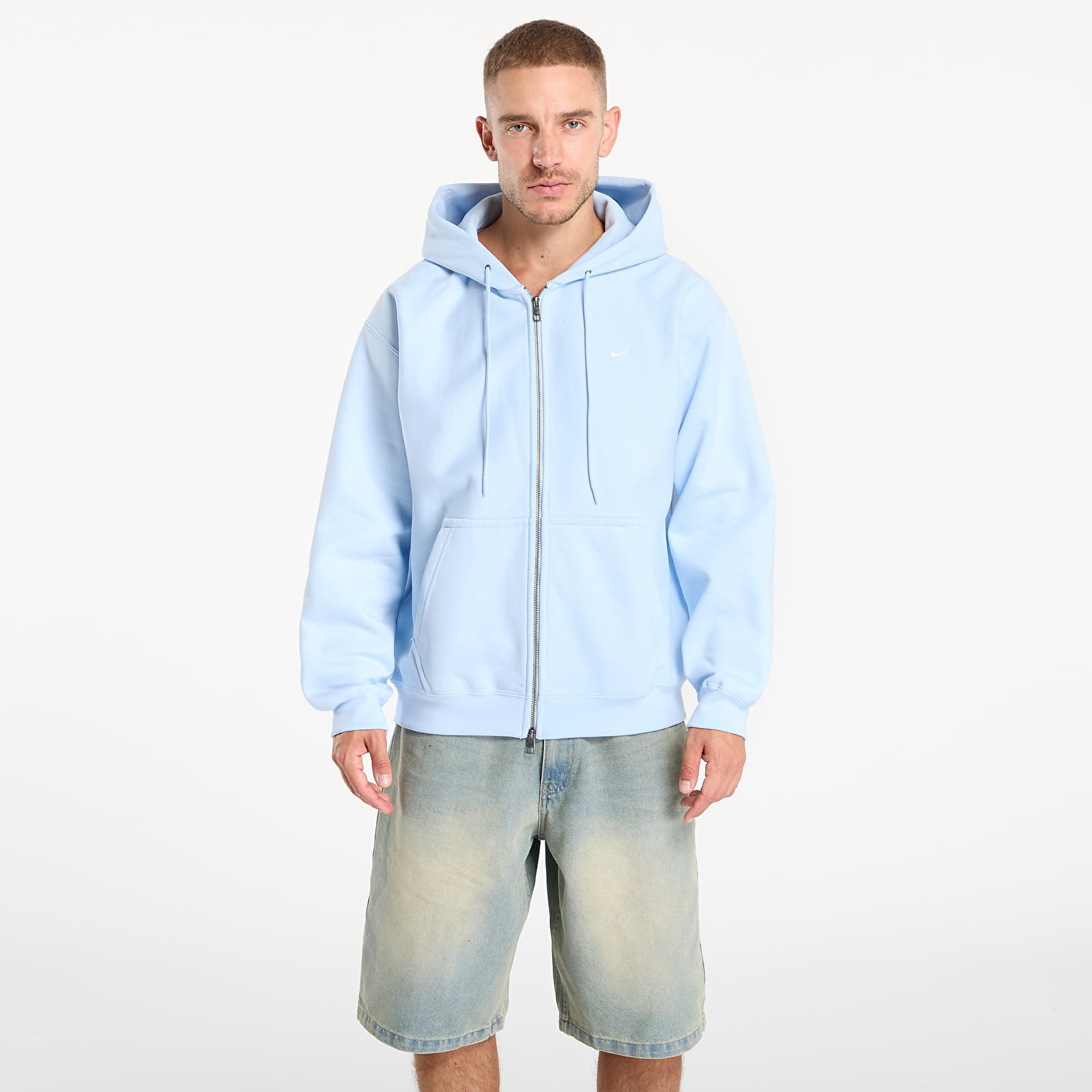 Sweatshirt Nike Solo Swoosh Mens Full-Zip Fleece Hoodie Celestine Blue/ Celestine Blue/ White M