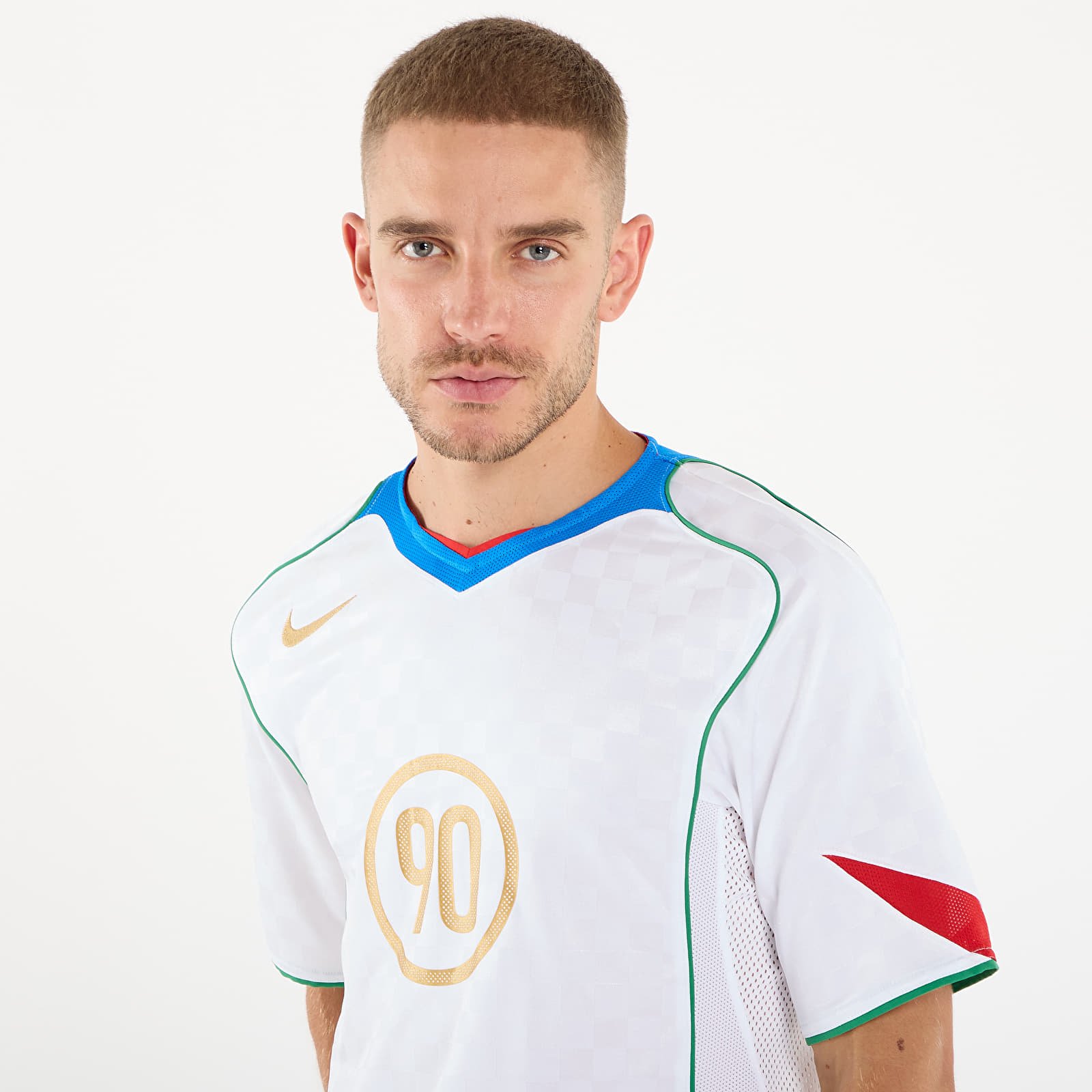 Trikots für Männer Nike Total 90 Men's Dri-FIT Soccer Jersey White/ Italy Blue/ Sport Red/ Metallic Gold