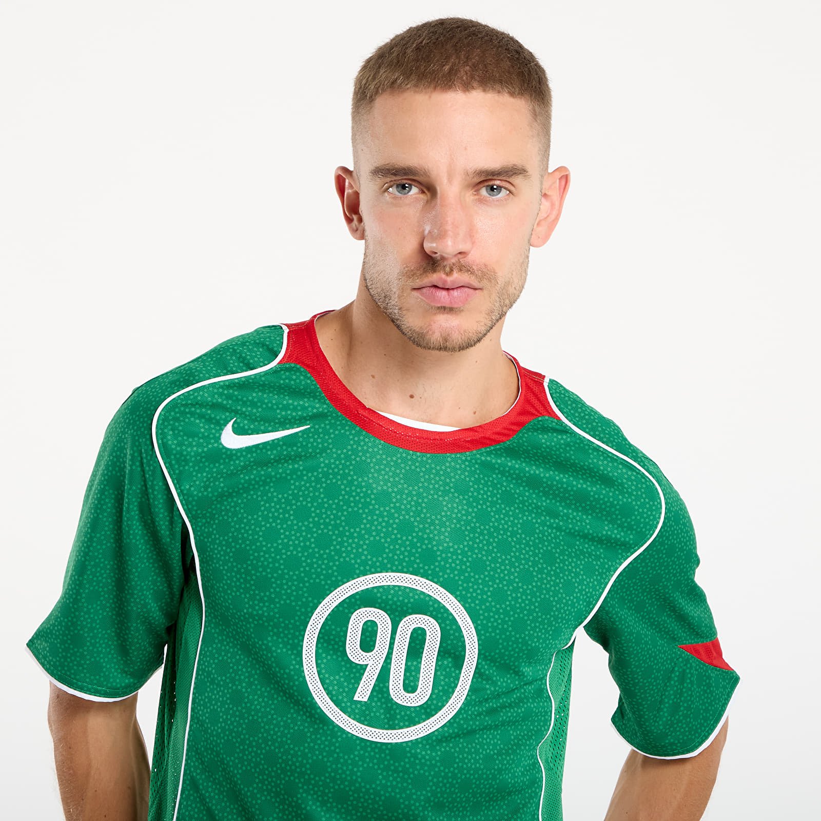 Camisetas de hombre Nike Total 90 Men's Dri-FIT Soccer Jersey Classic Green/ Sport Red/ White/ White