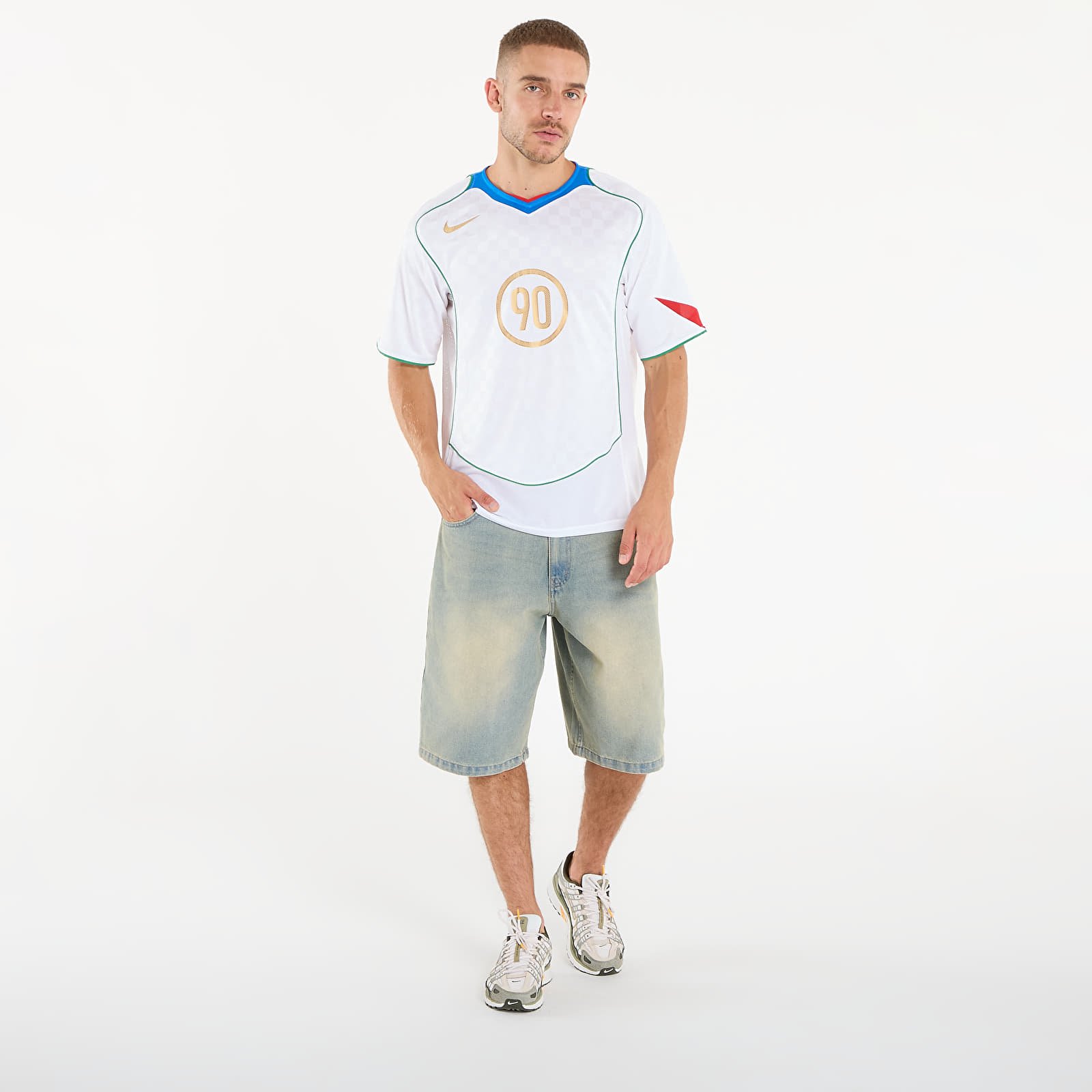 Trikots für Männer Nike Total 90 Men's Dri-FIT Soccer Jersey White/ Italy Blue/ Sport Red/ Metallic Gold
