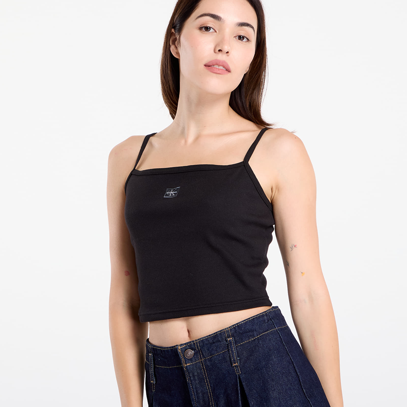 Women's tank tops Calvin Klein Jeans  Woven Label Rib Crop Black