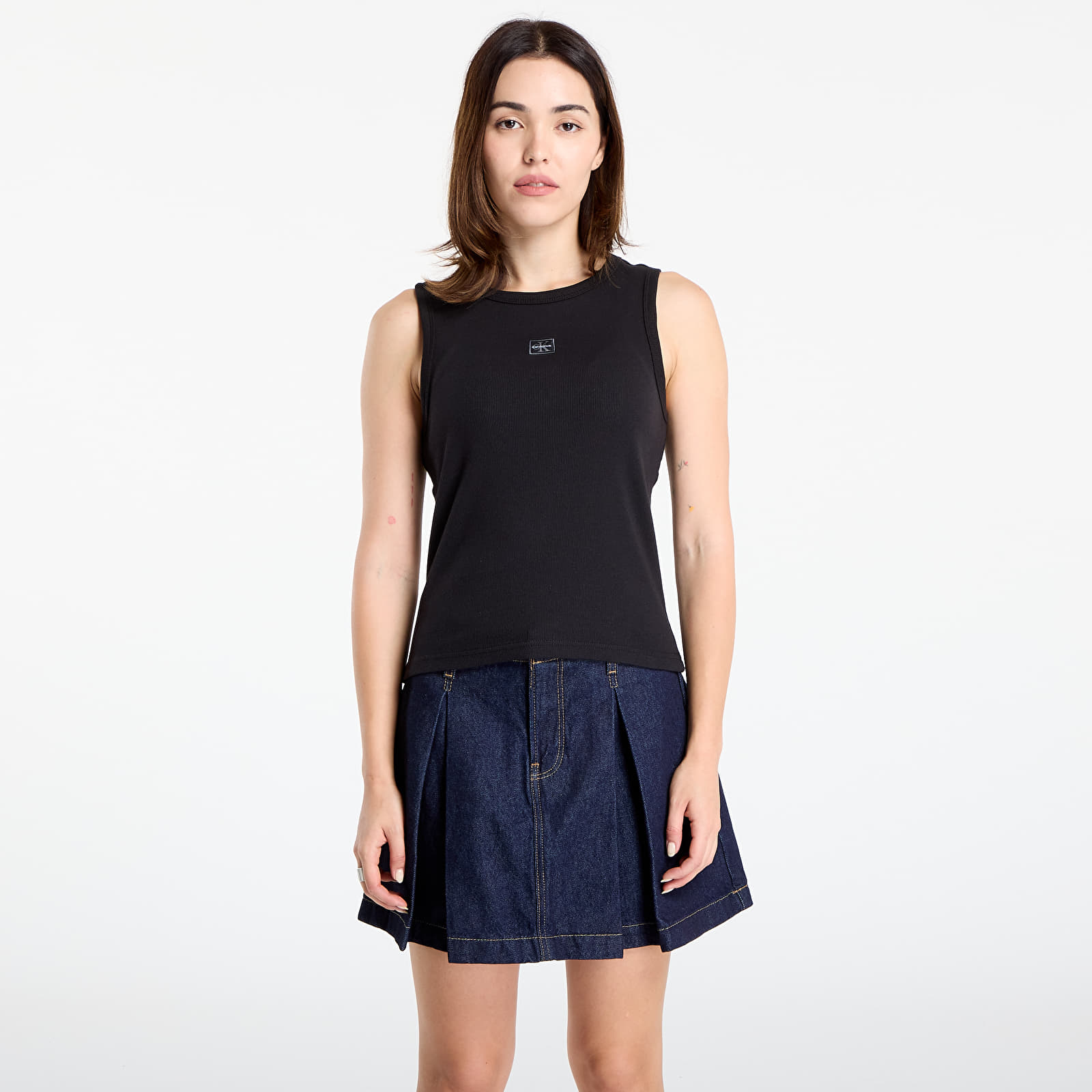Tanktops für Frauen Calvin Klein Jeans A - Woven Label 2X2 Tank Top Black