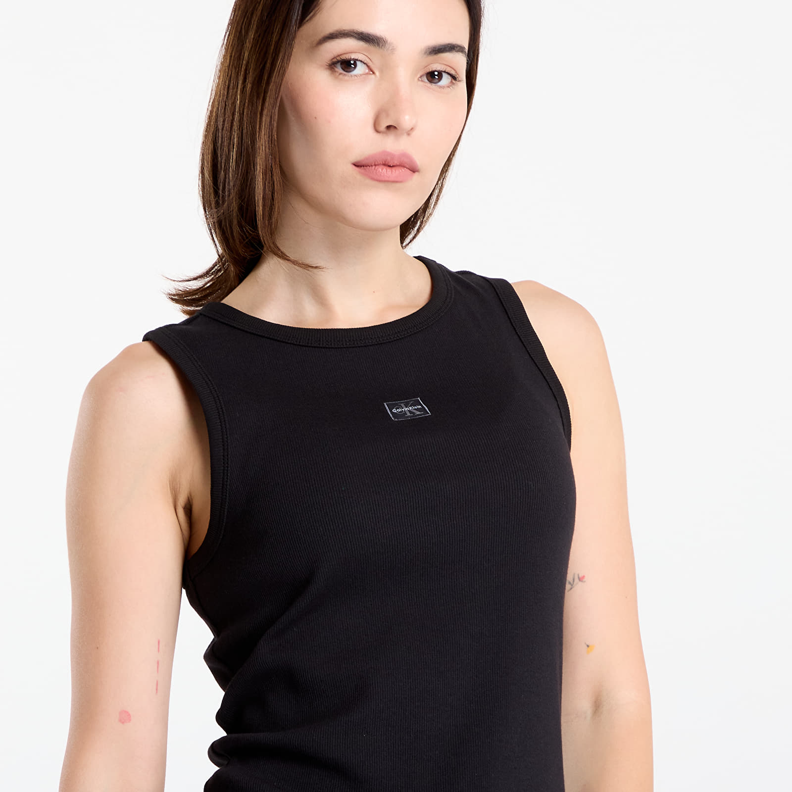 Tanktops für Frauen Calvin Klein Jeans A - Woven Label 2X2 Tank Top Black