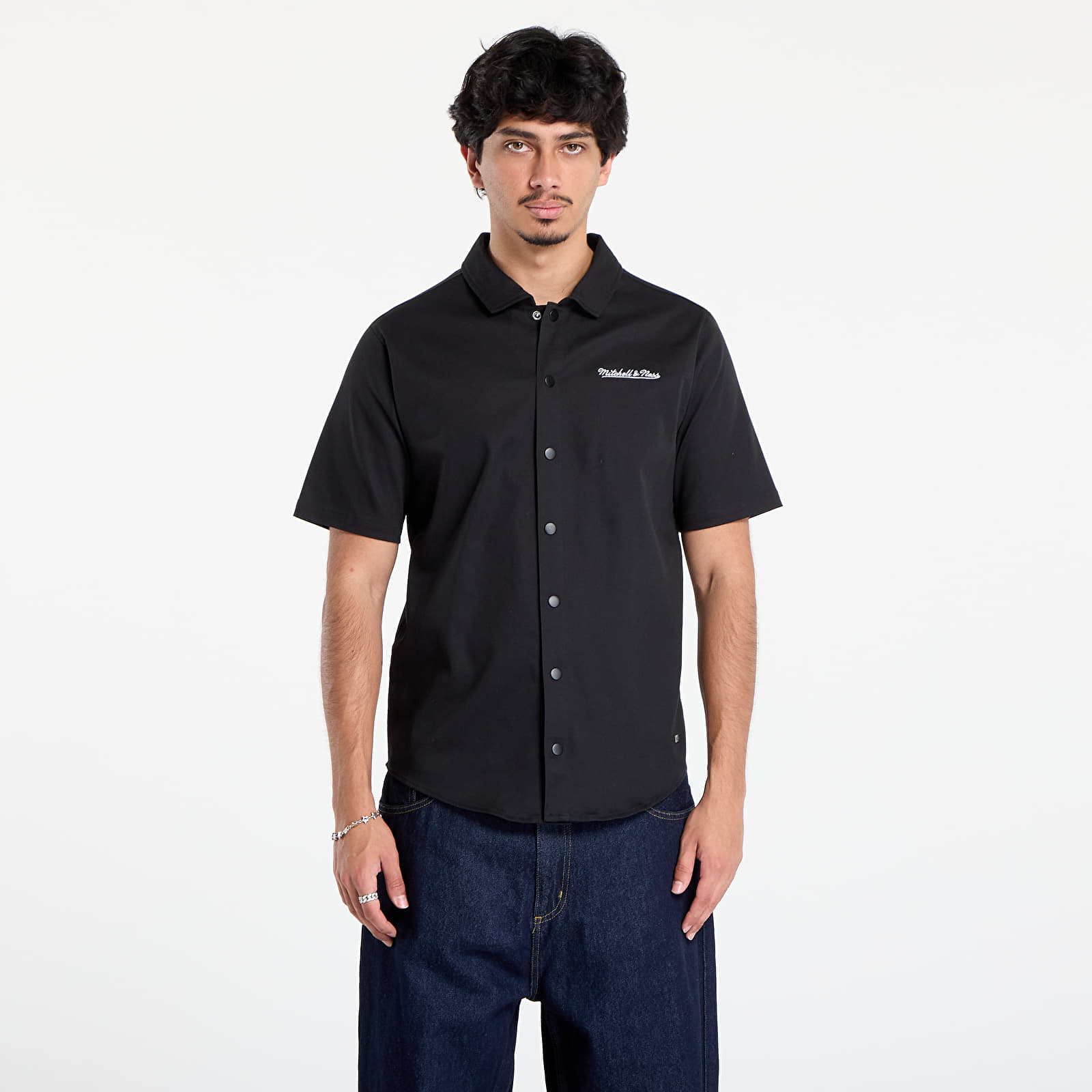 Skjortor för män Mitchell & Ness Branded M&n Ss Button Up Black