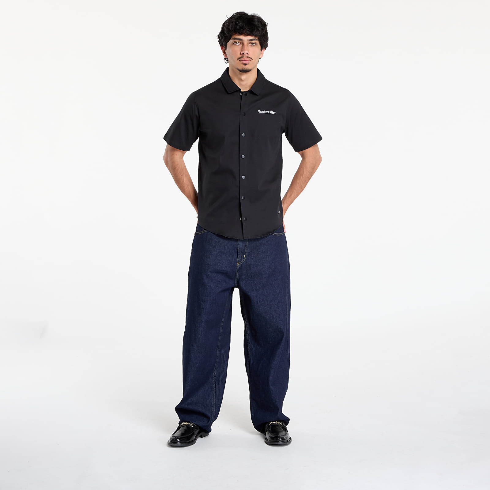 Skjortor för män Mitchell & Ness Branded M&n Ss Button Up Black