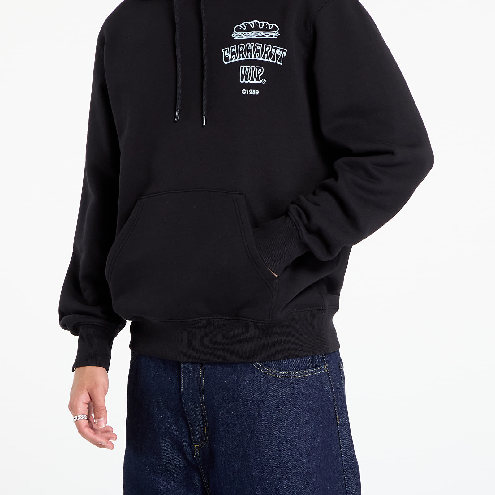 Men's sweatshirts Carhartt WIP Hooded Sandwich Sweat Black/ Blue Fog
