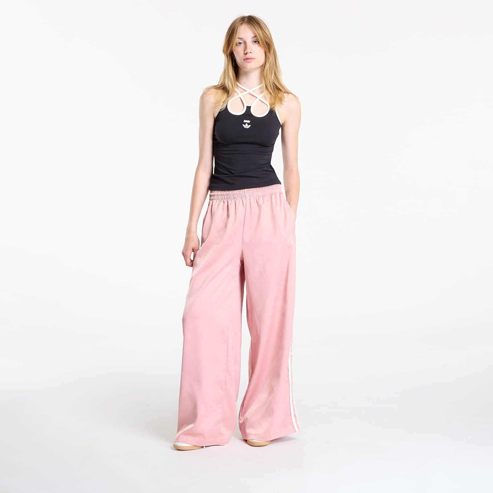 Pants adidas Originals Satin Wide Leg Tracksuit Bottoms Ruffle 3-Stripes Wonder Mauve/ Cream White