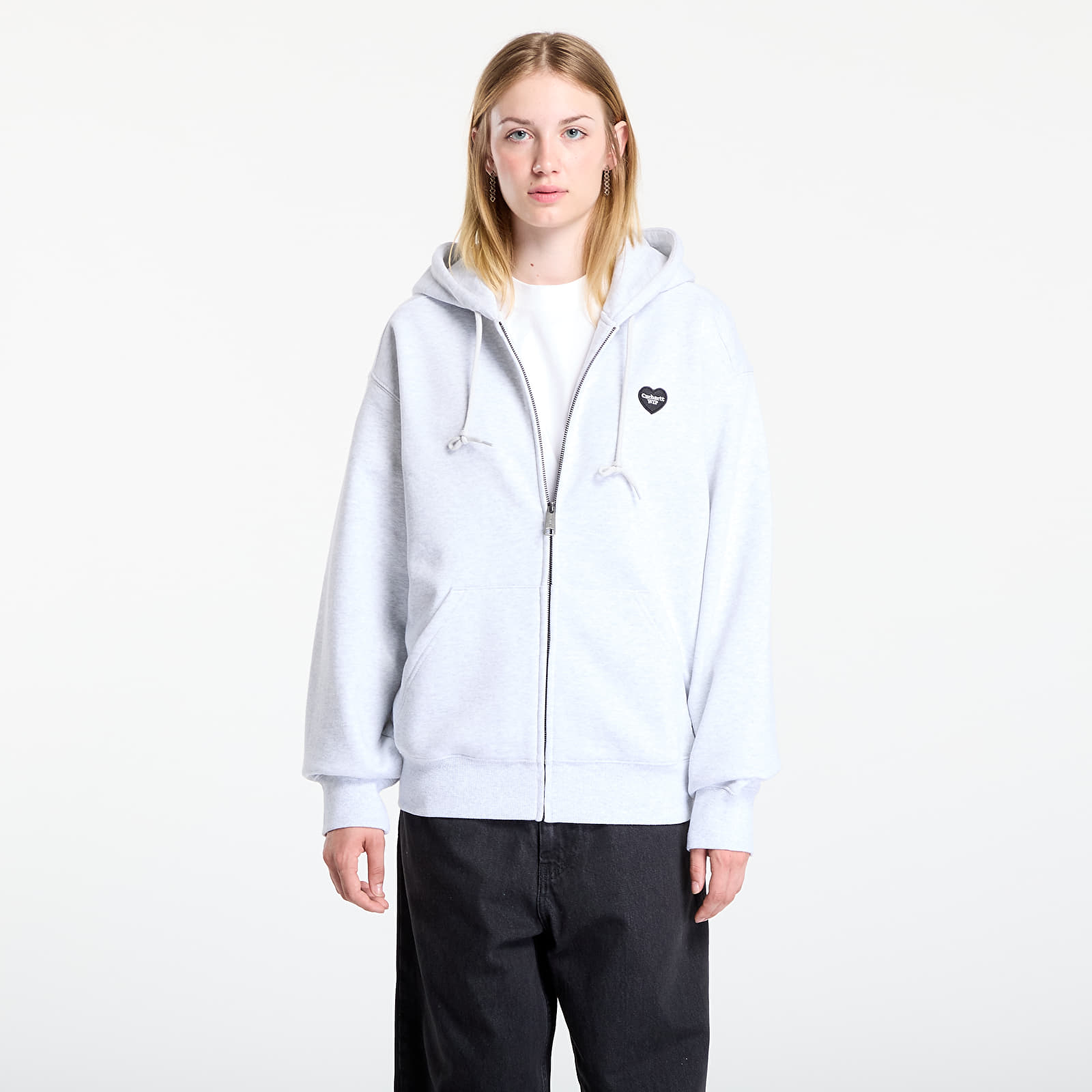Mikiny Carhartt WIP Hooded Heart II Hartt Sweat Jacket Ash Heather