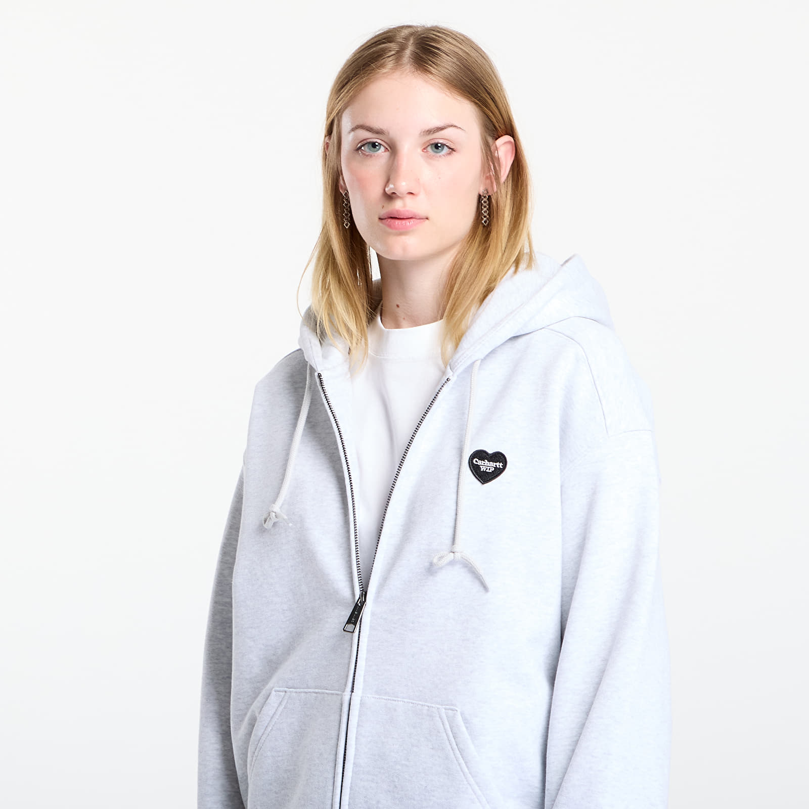 Mikiny Carhartt WIP Hooded Heart II Hartt Sweat Jacket Ash Heather
