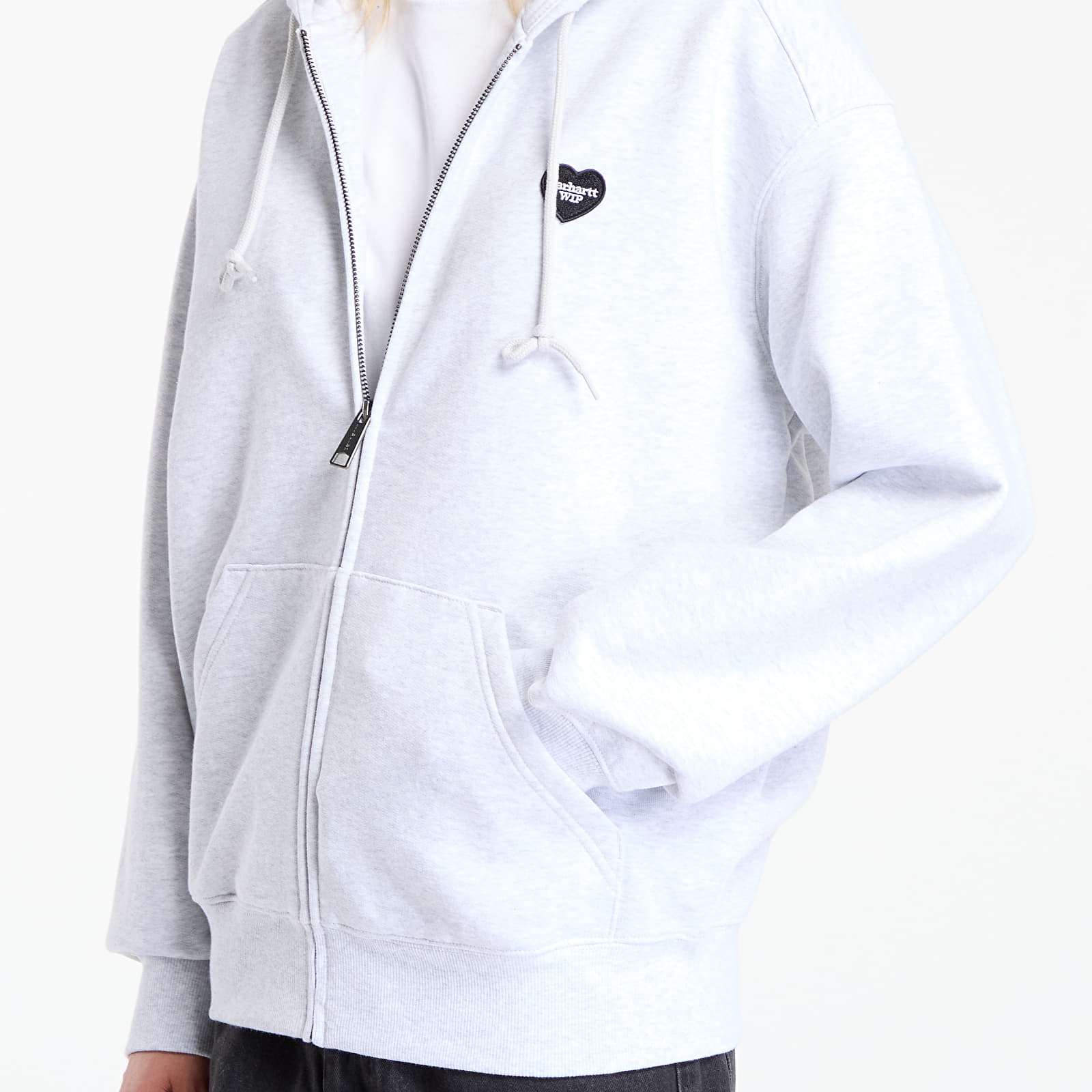 Mikiny Carhartt WIP Hooded Heart II Hartt Sweat Jacket Ash Heather
