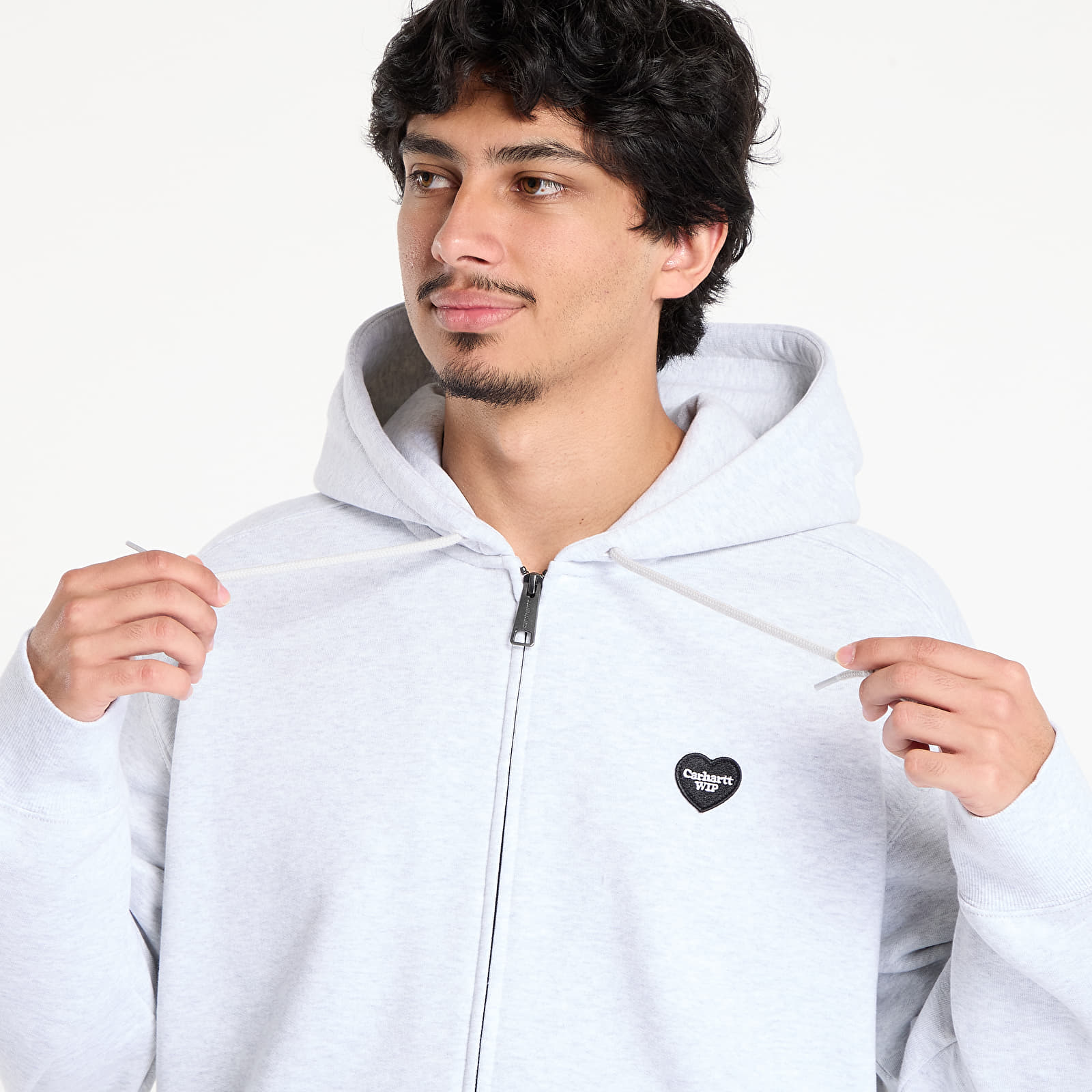 Mikiny Carhartt WIP Hooded Heart II Hartt Sweat Jacket Ash Heather