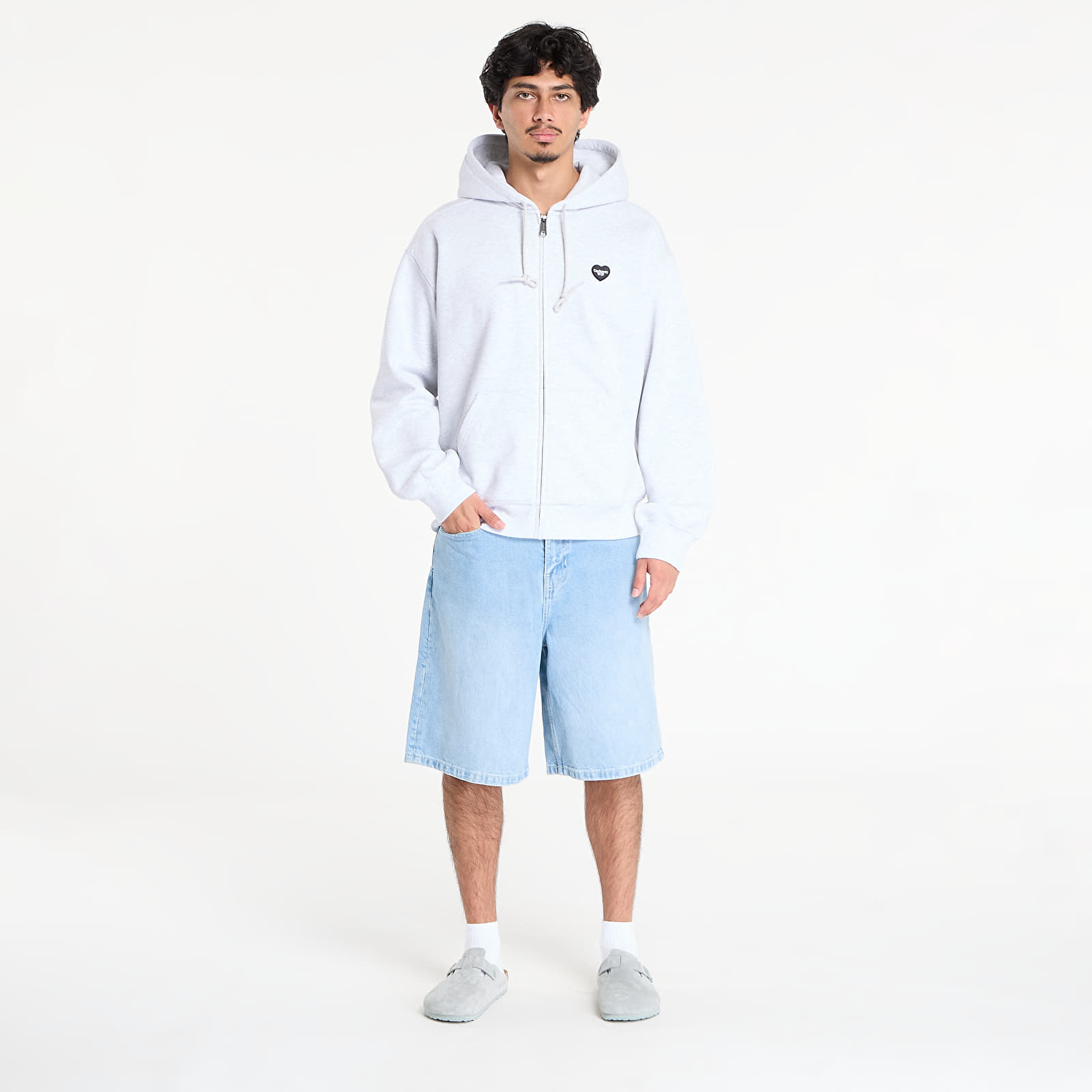Mikiny Carhartt WIP Hooded Heart II Hartt Sweat Jacket Ash Heather