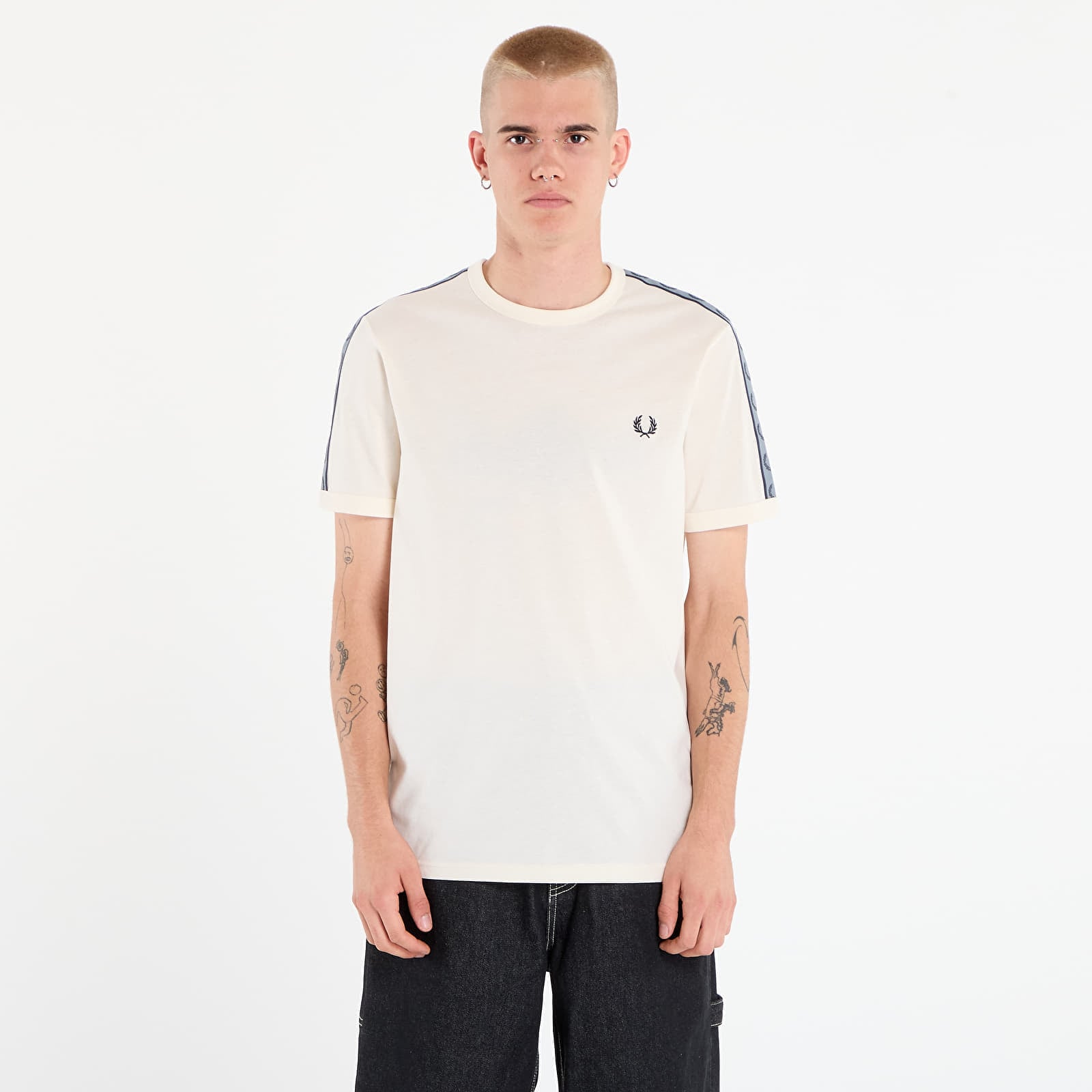 T-shirt FRED PERRY Contrast Tape Ringer T-Shirt UNISEX Ecru/ Navy XL