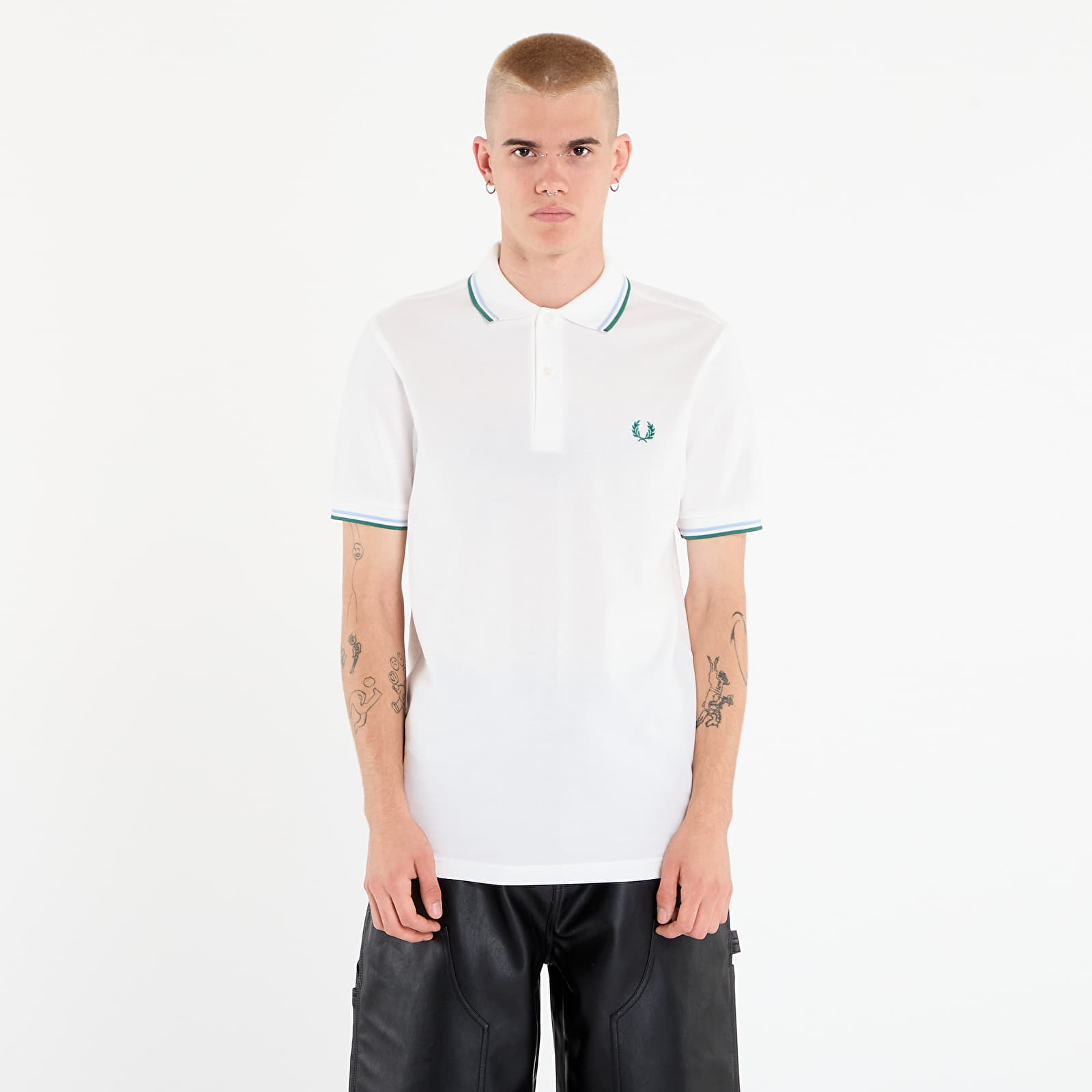 Camisetas de hombre FRED PERRY Twin Tipped Fred Perry Shirt UNISEX Snow White /Track Blue /Sport Green