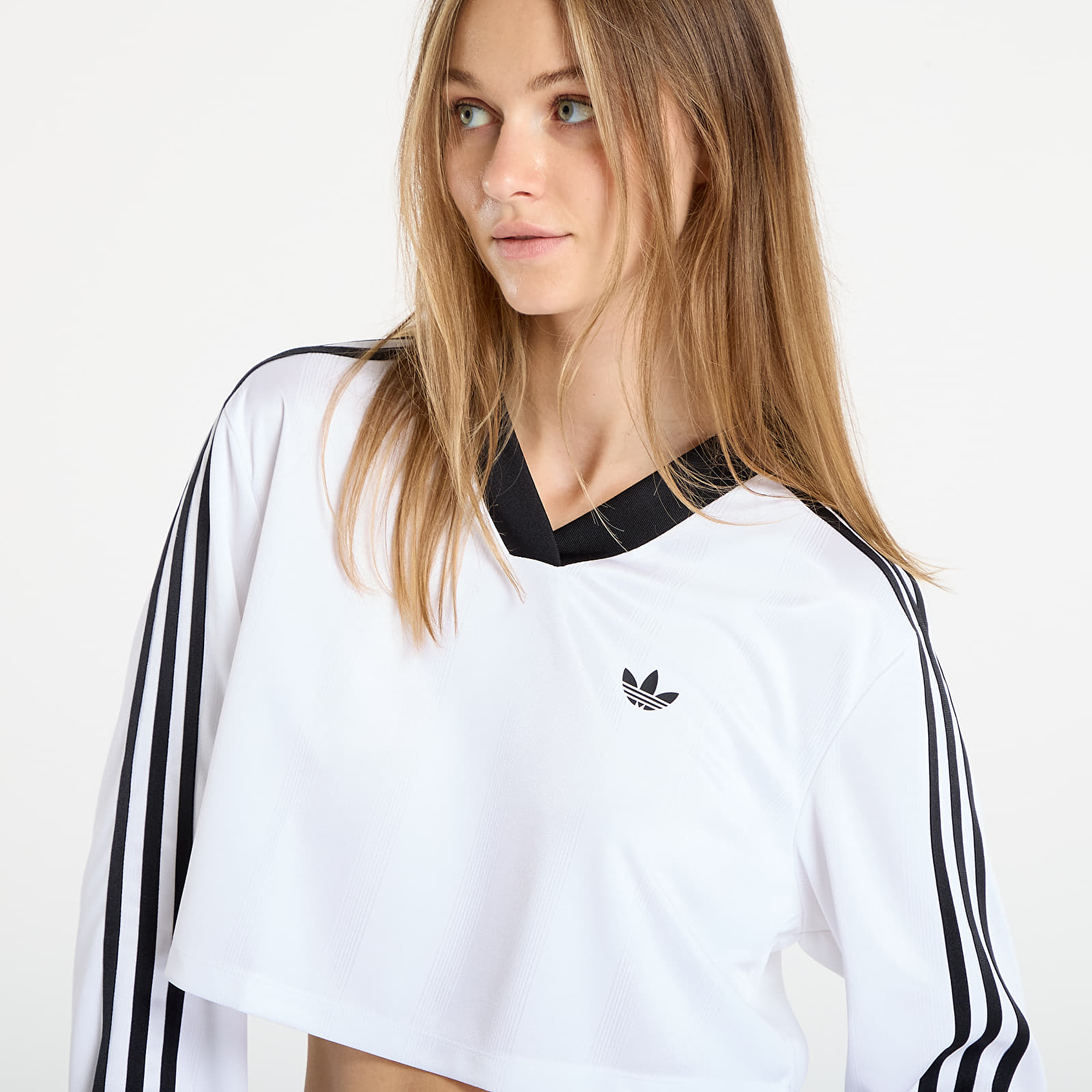 Ženske majice  adidas Adicolor Football Jacquard Crop Long-Sleeve Top White