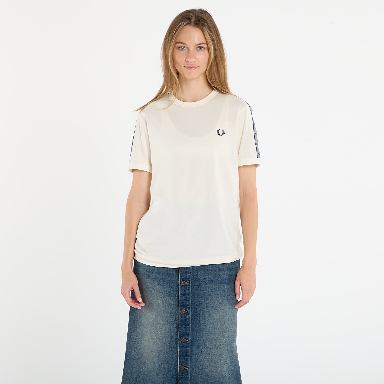 Magliette da uomo FRED PERRY Contrast Tape Ringer T-Shirt UNISEX Ecru/ Navy