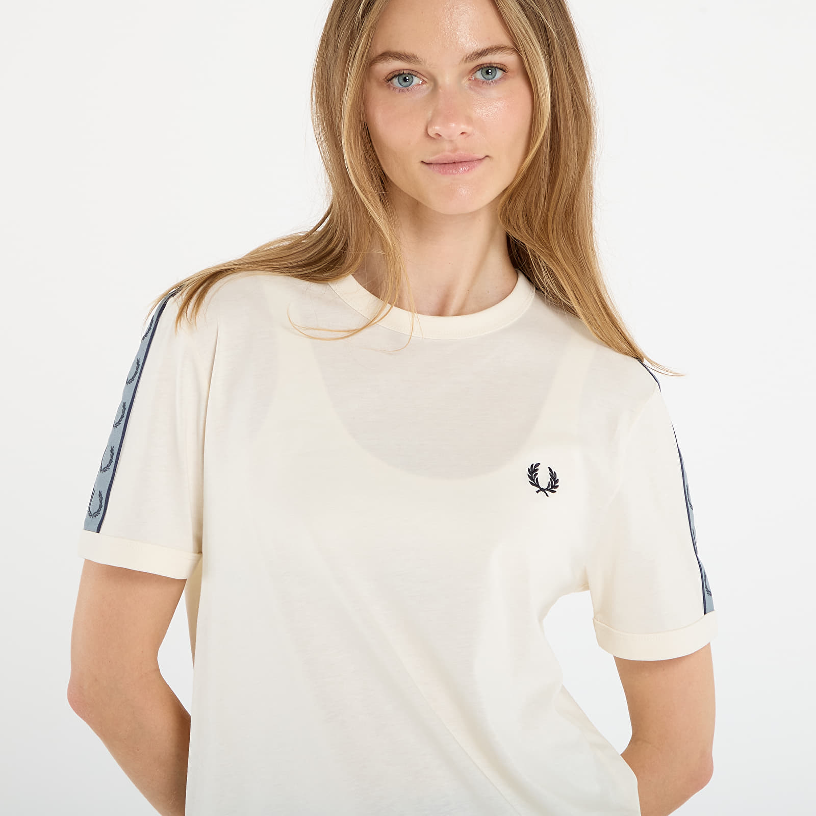 Magliette da uomo FRED PERRY Contrast Tape Ringer T-Shirt UNISEX Ecru/ Navy
