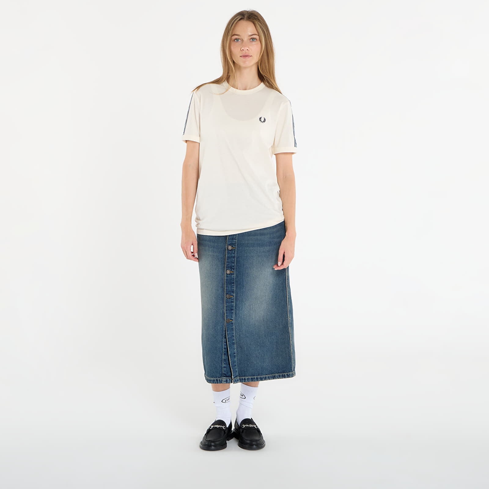 Magliette da uomo FRED PERRY Contrast Tape Ringer T-Shirt UNISEX Ecru/ Navy