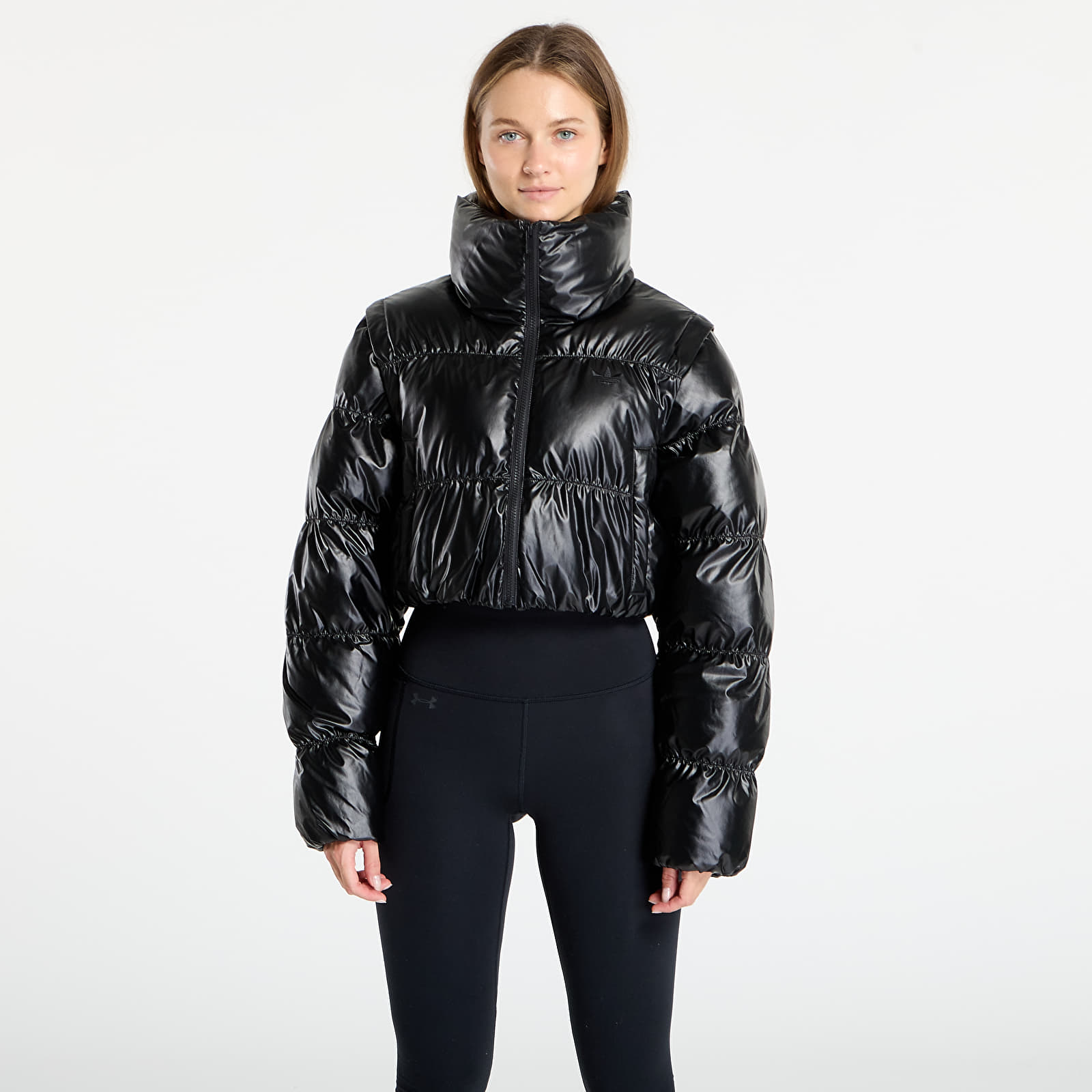 Jachete pentru femei adidas Essentials Glossy 2-In-1 Cropped Puffer Black