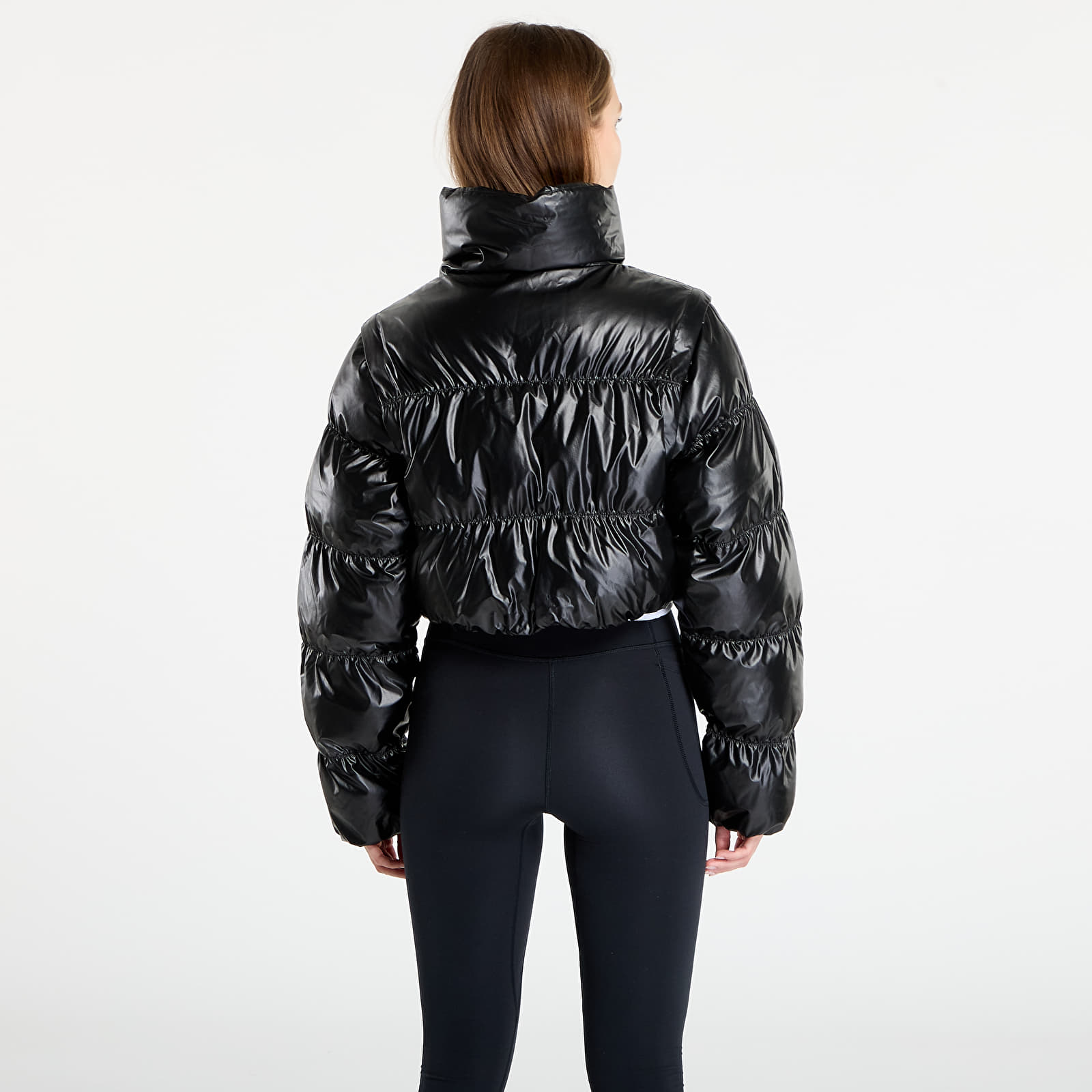 Jachete pentru femei adidas Essentials Glossy 2-In-1 Cropped Puffer Black
