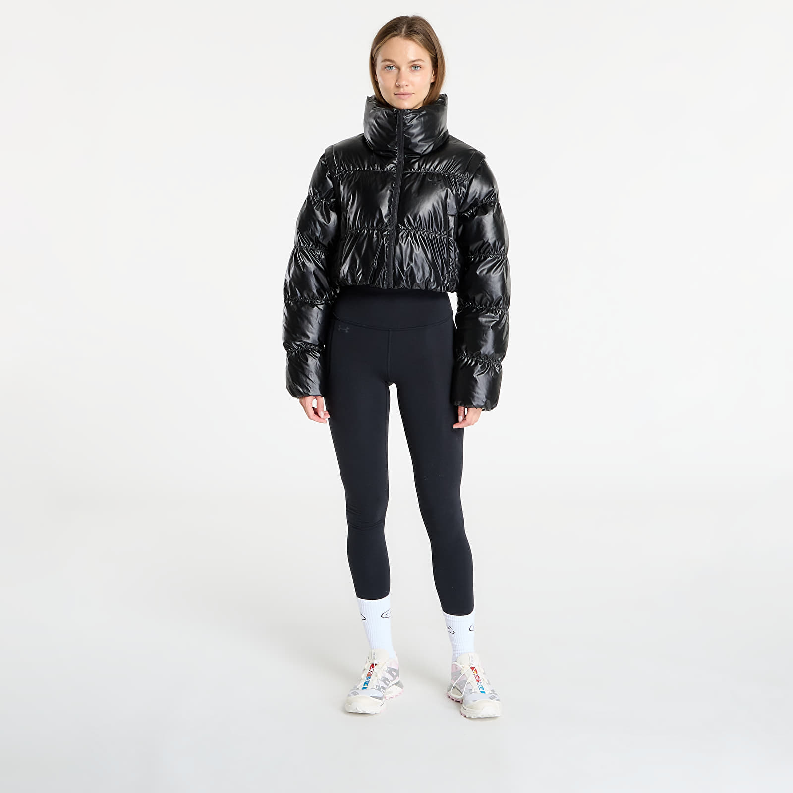 Jachete pentru femei adidas Essentials Glossy 2-In-1 Cropped Puffer Black