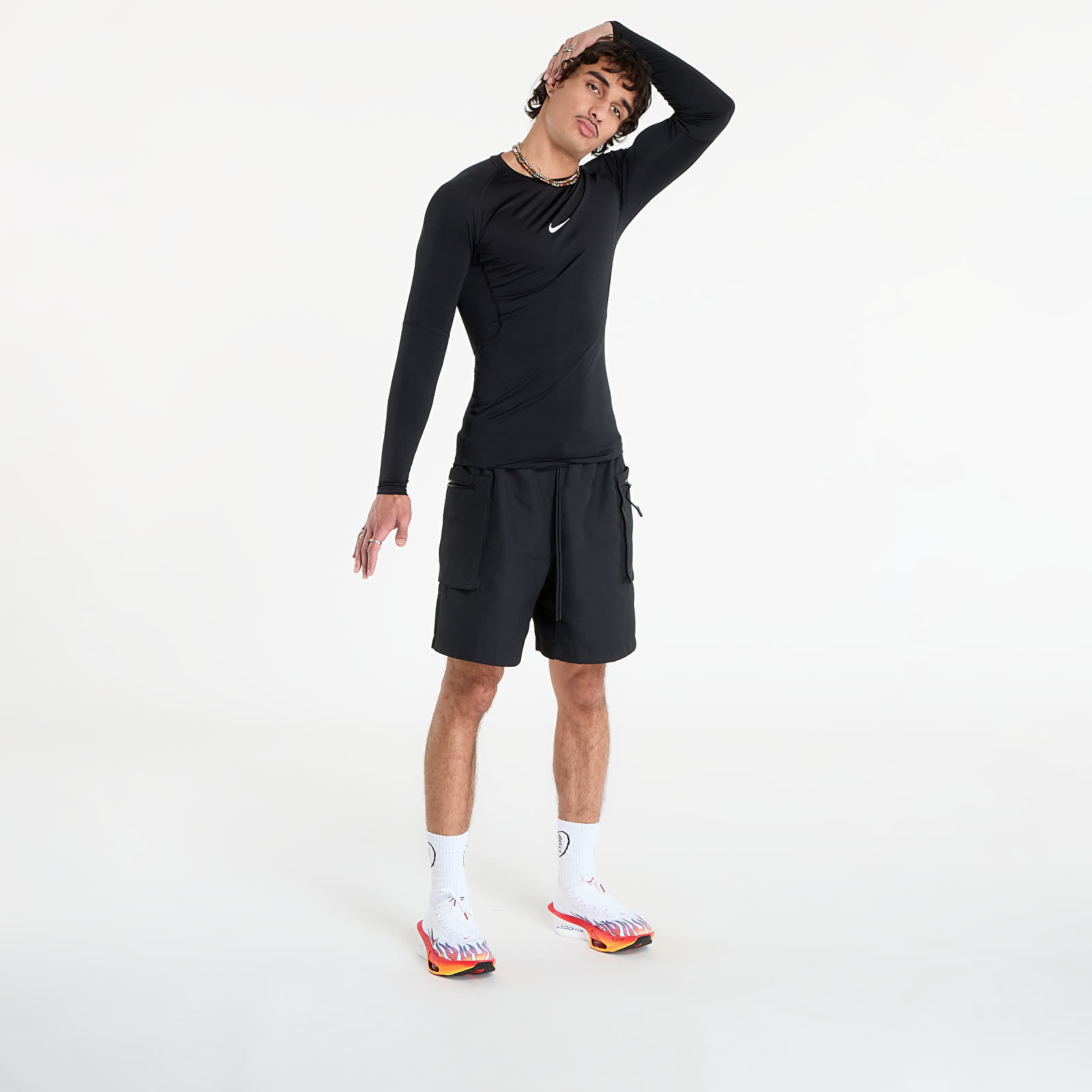 T-Shirts Männer Nike Pro Men's Dri-FIT Tight Long-Sleeve Fitness Top Black/ White