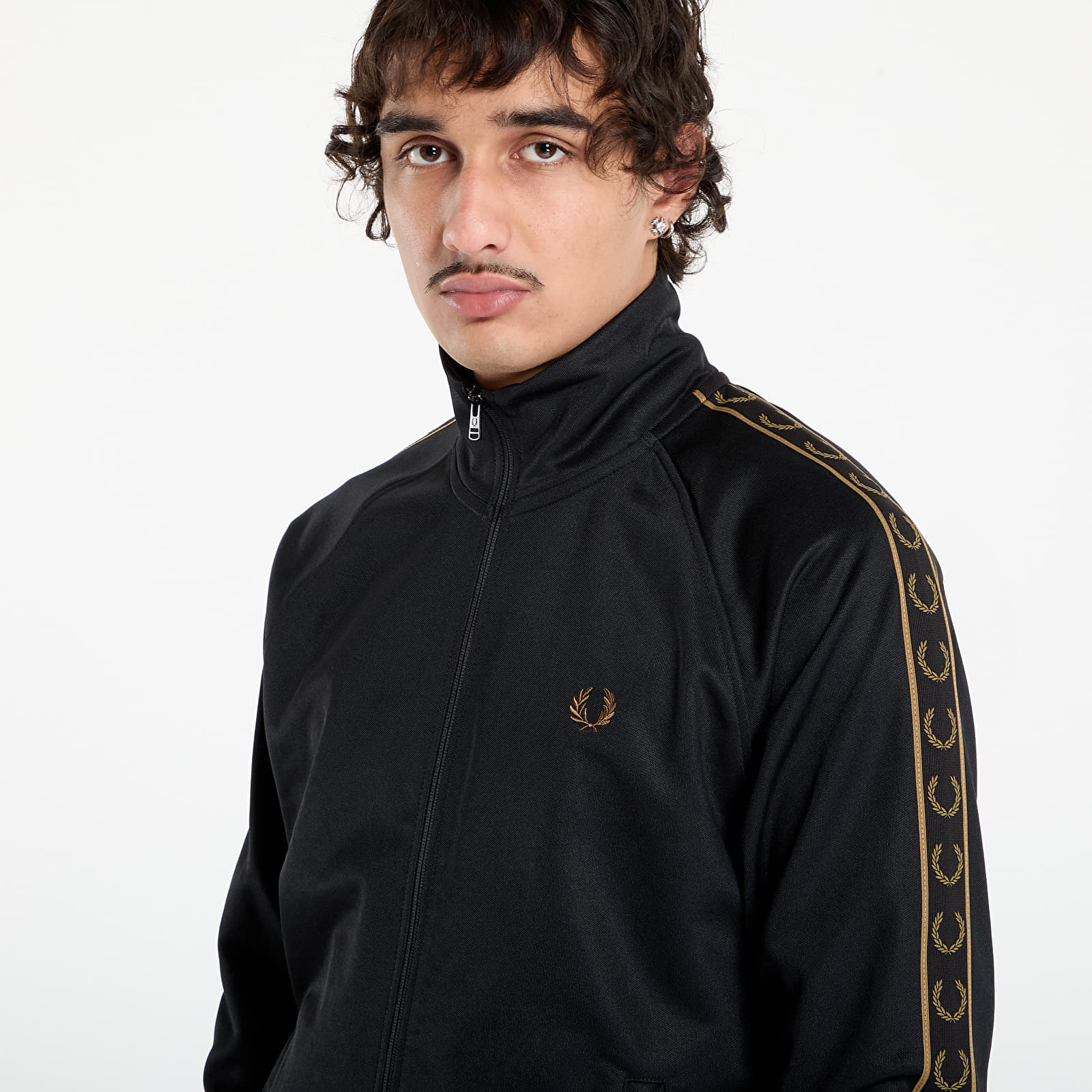Herren-Sweatshirts FRED PERRY Contrast Tape Track Jacket Black/ Shadedston