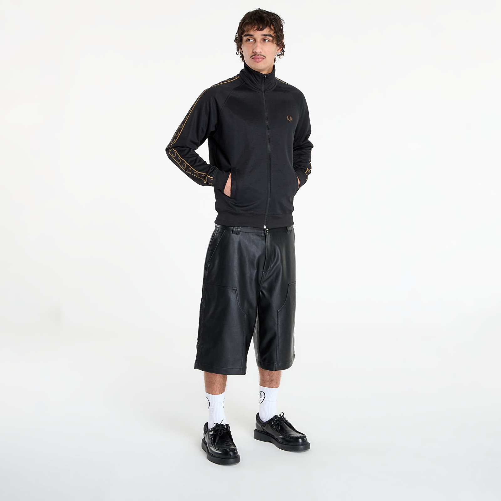 Herren-Sweatshirts FRED PERRY Contrast Tape Track Jacket Black/ Shadedston