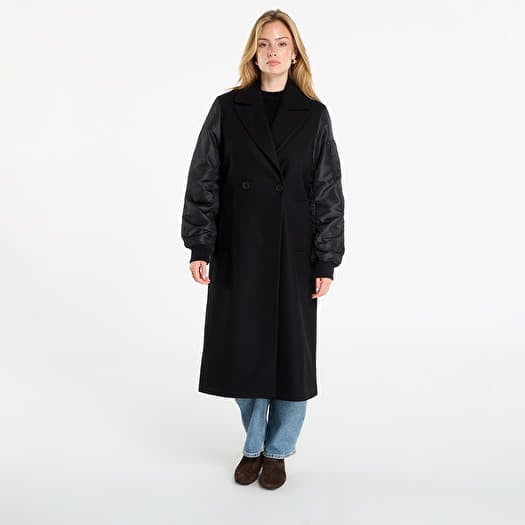Kabát AllSaints Paulah Wool Blend Double Breasted Coat Black