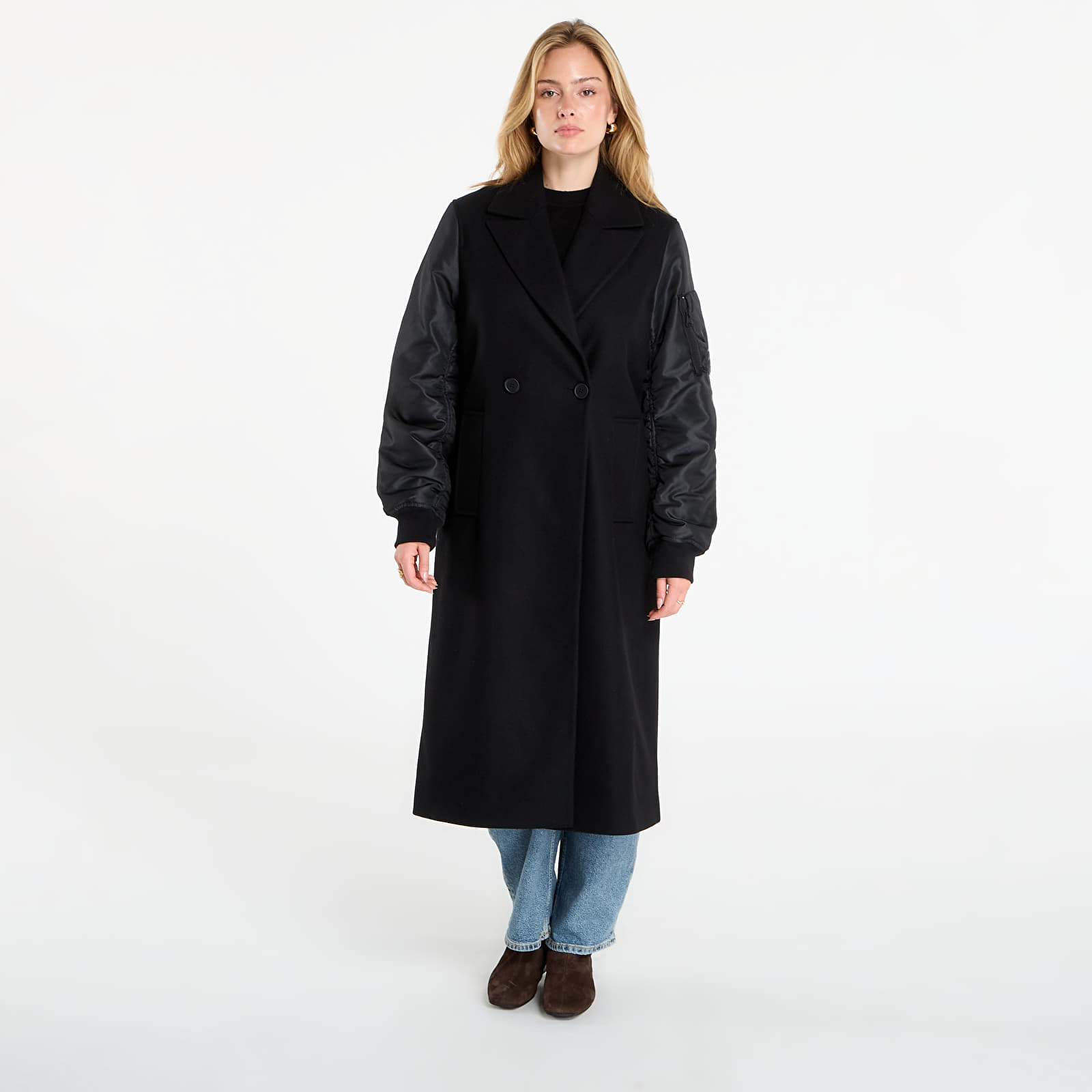 Kabáty AllSaints Paulah Wool Blend Double Breasted Coat Black