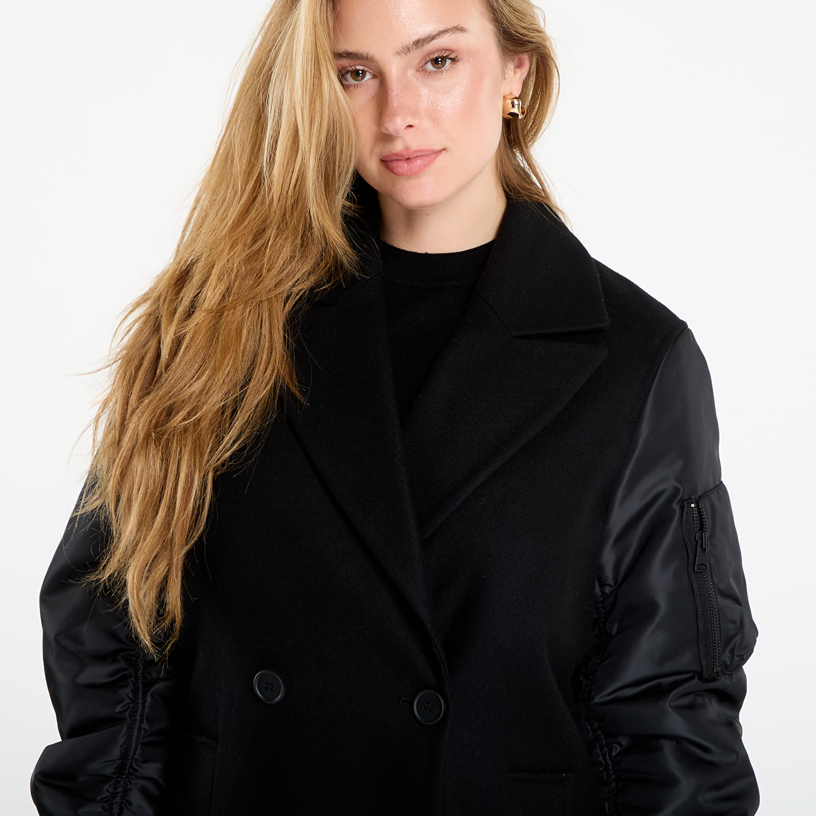 Kabáty AllSaints Paulah Wool Blend Double Breasted Coat Black