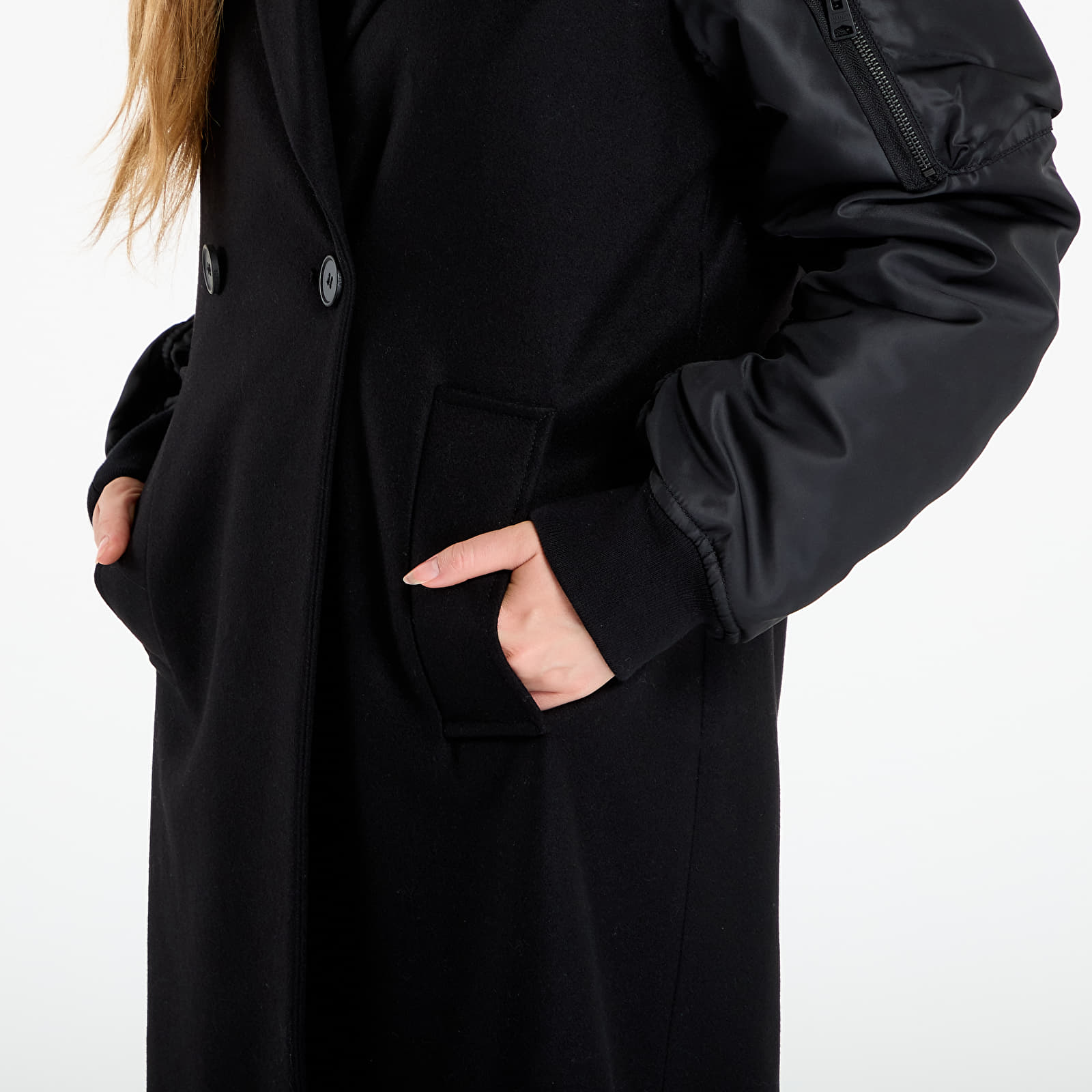 Kabáty AllSaints Paulah Wool Blend Double Breasted Coat Black