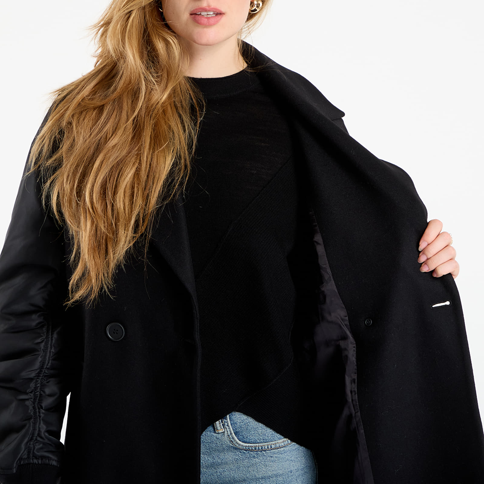 Kabáty AllSaints Paulah Wool Blend Double Breasted Coat Black