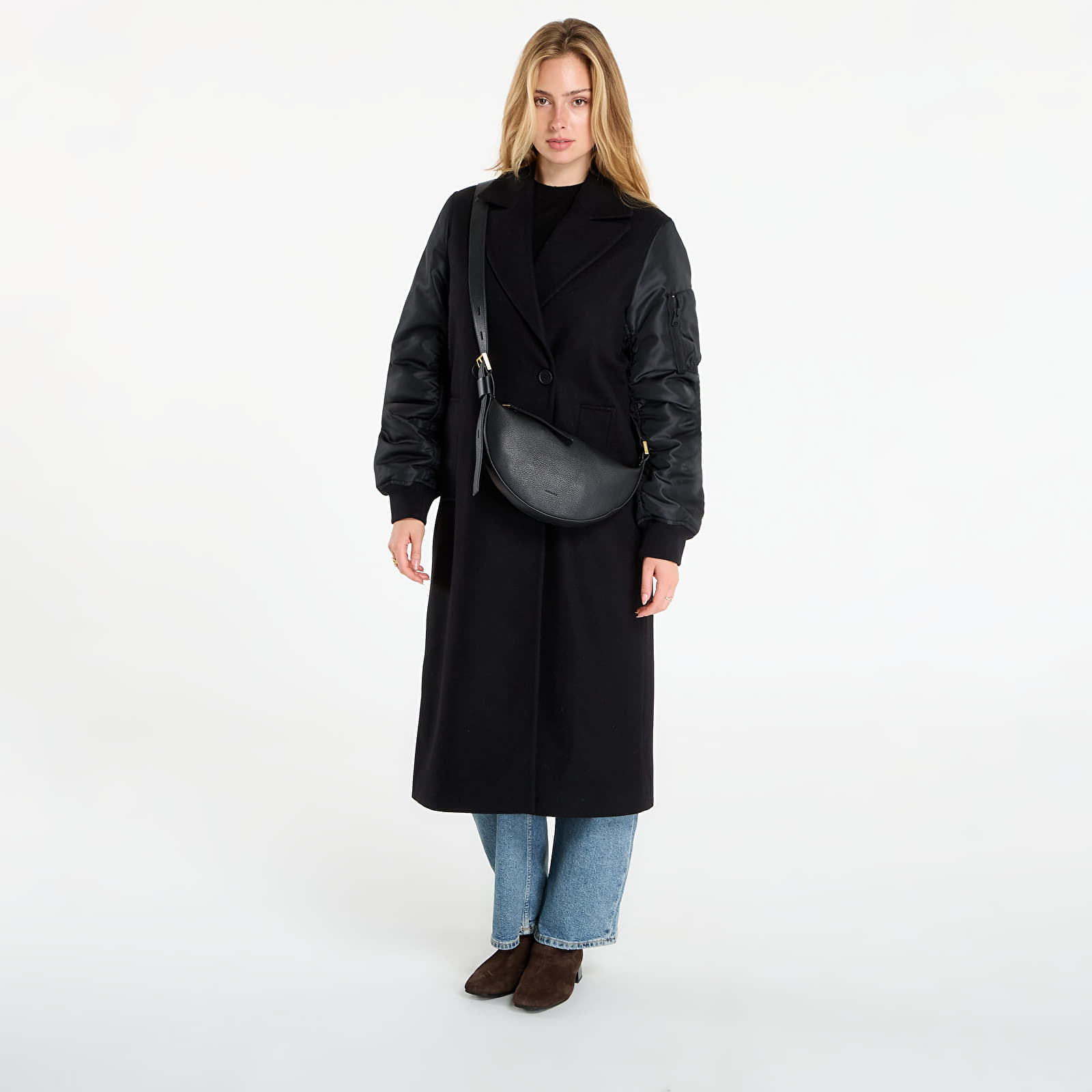 Kabáty AllSaints Paulah Wool Blend Double Breasted Coat Black