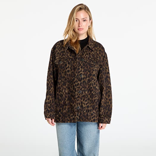 AllSaints Willow Leopard Print Denim Jacket Leppo Brown