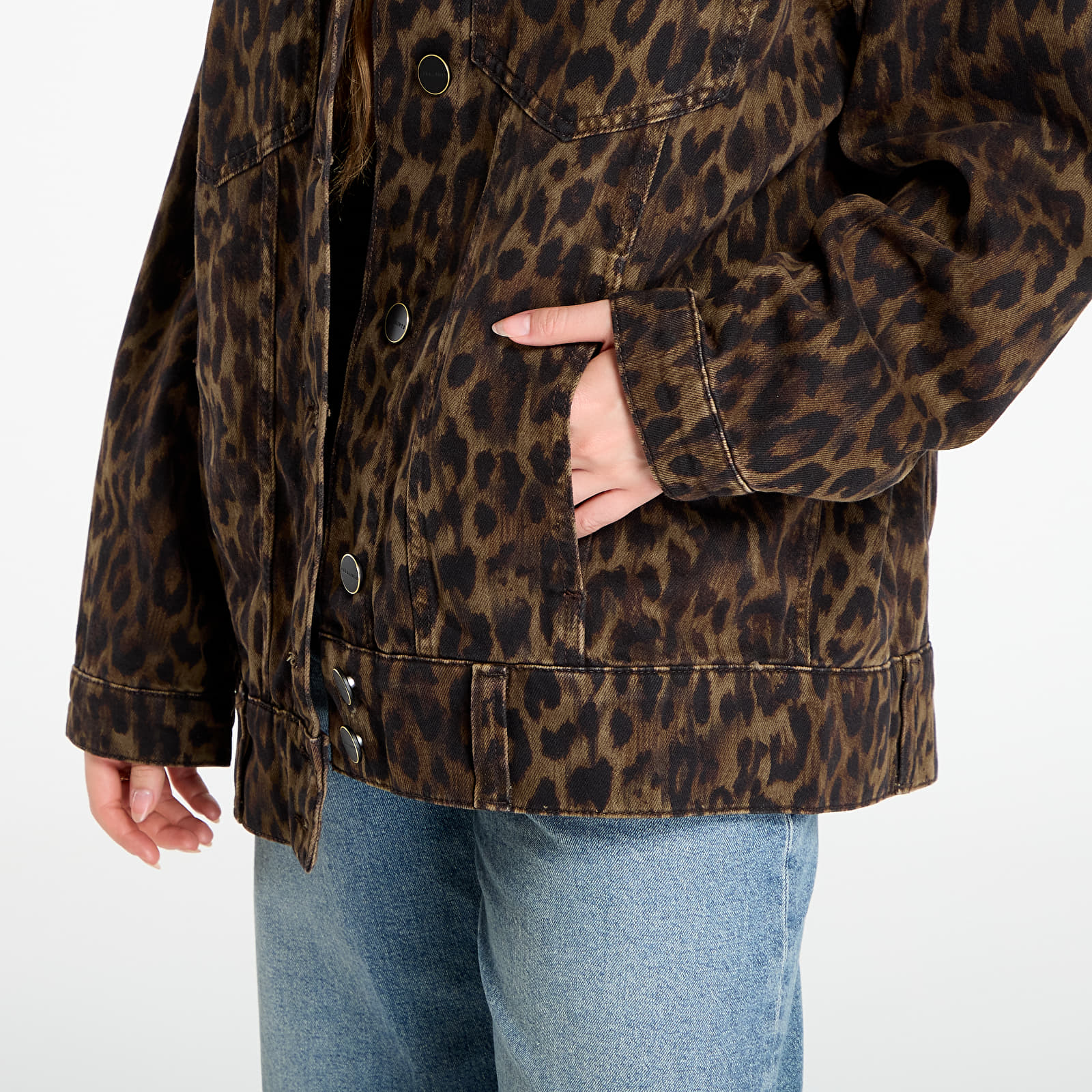 Joped AllSaints Willow Leopard Print Denim Jacket Leppo Brown