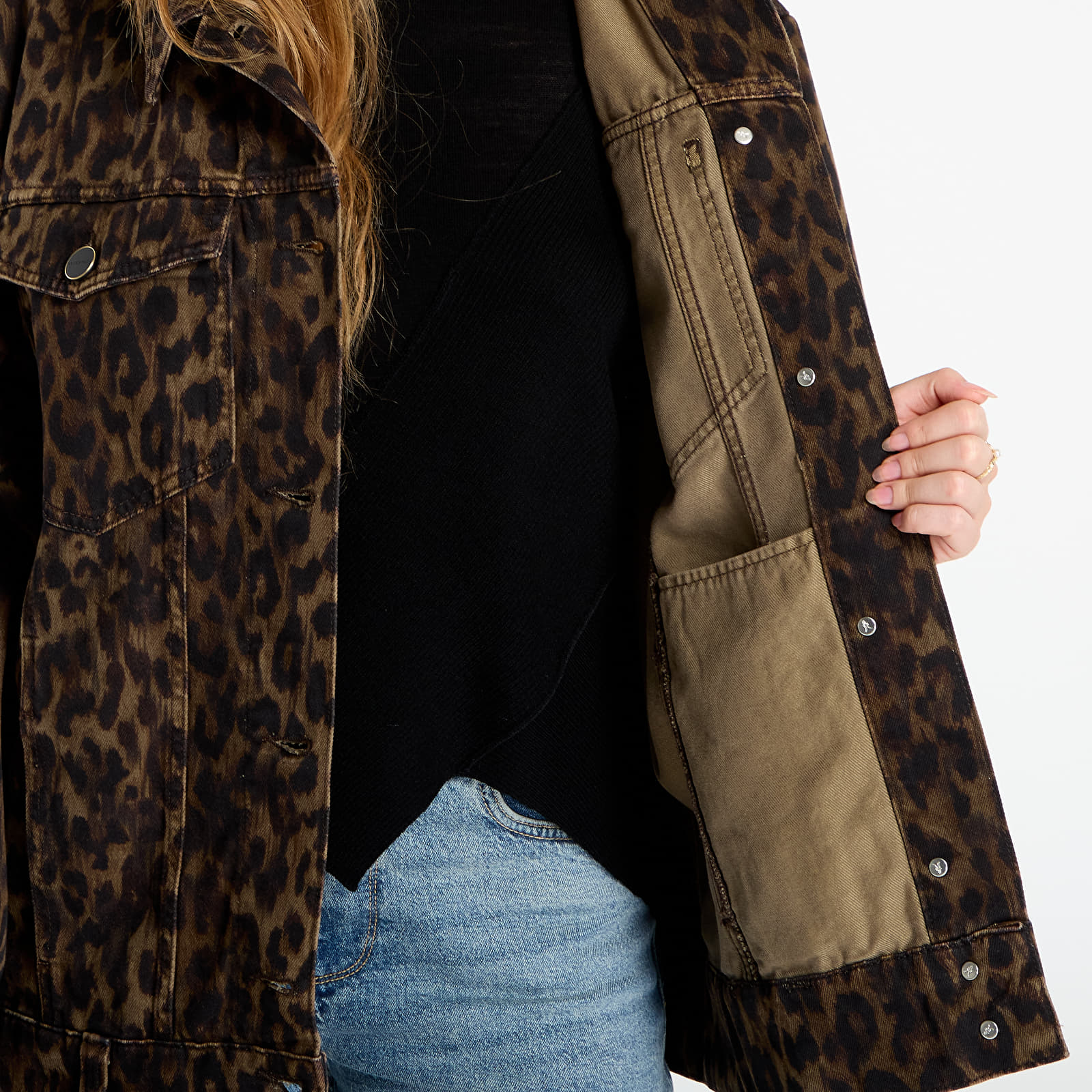 Joped AllSaints Willow Leopard Print Denim Jacket Leppo Brown