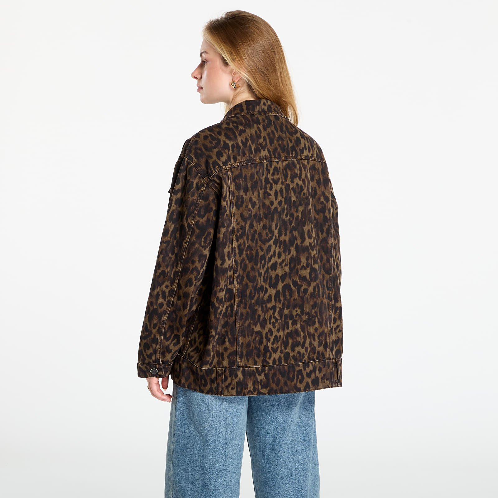 Joped AllSaints Willow Leopard Print Denim Jacket Leppo Brown