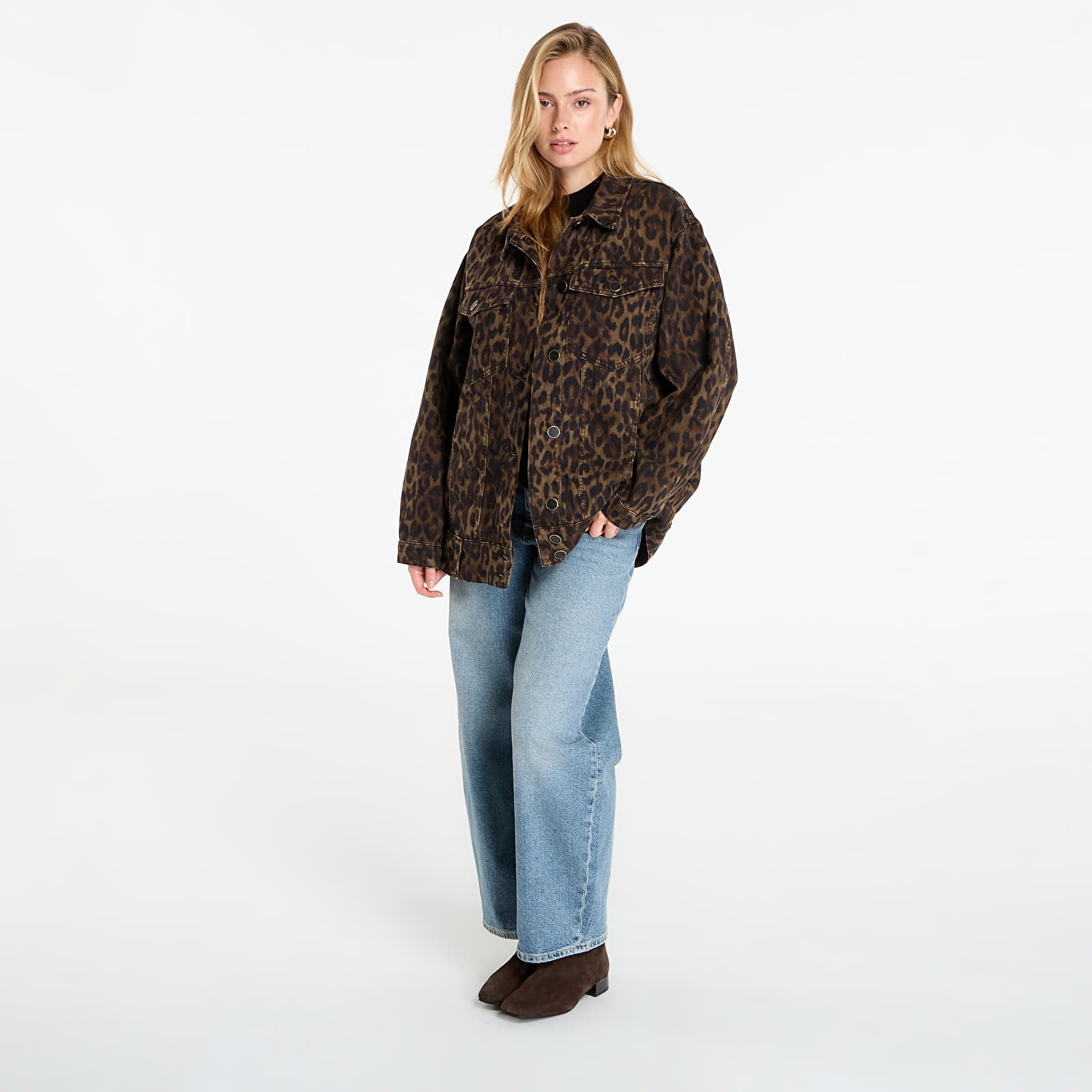 Joped AllSaints Willow Leopard Print Denim Jacket Leppo Brown
