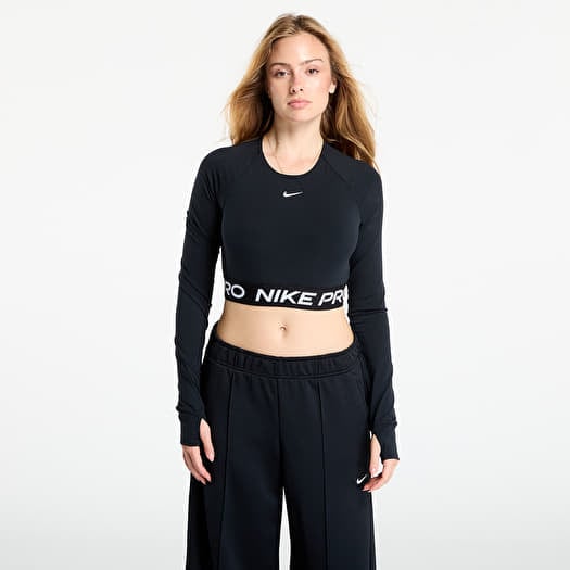 Nike Pro Women's Dri-FIT Cropped Long-Sleeve Top Black/ White