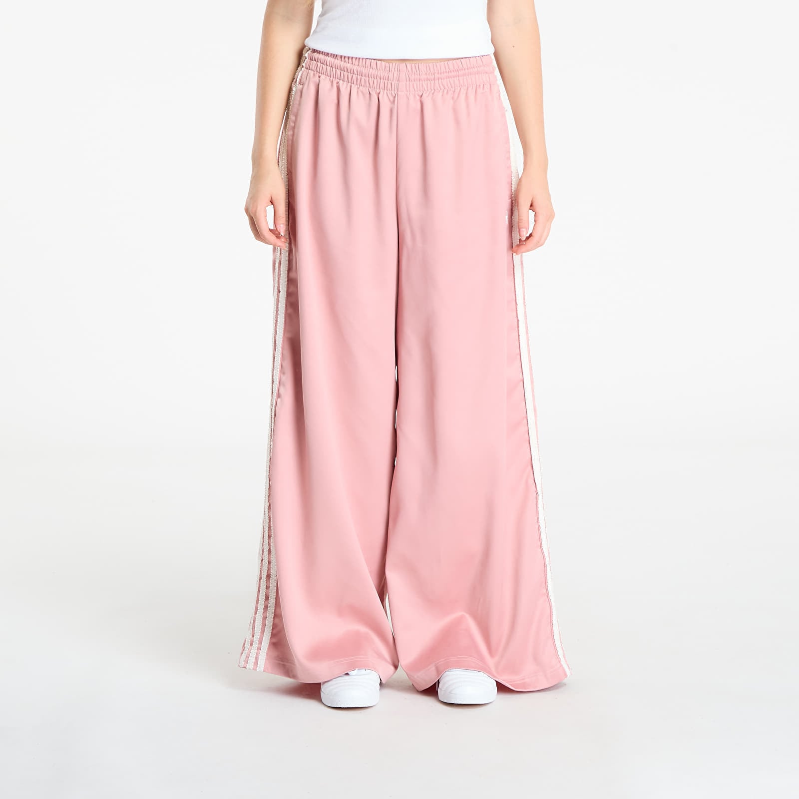 Παντελόνια adidas Originals Satin Wide Leg Tracksuit Bottoms Ruffle 3-Stripes Wonder Mauve/ Cream White L