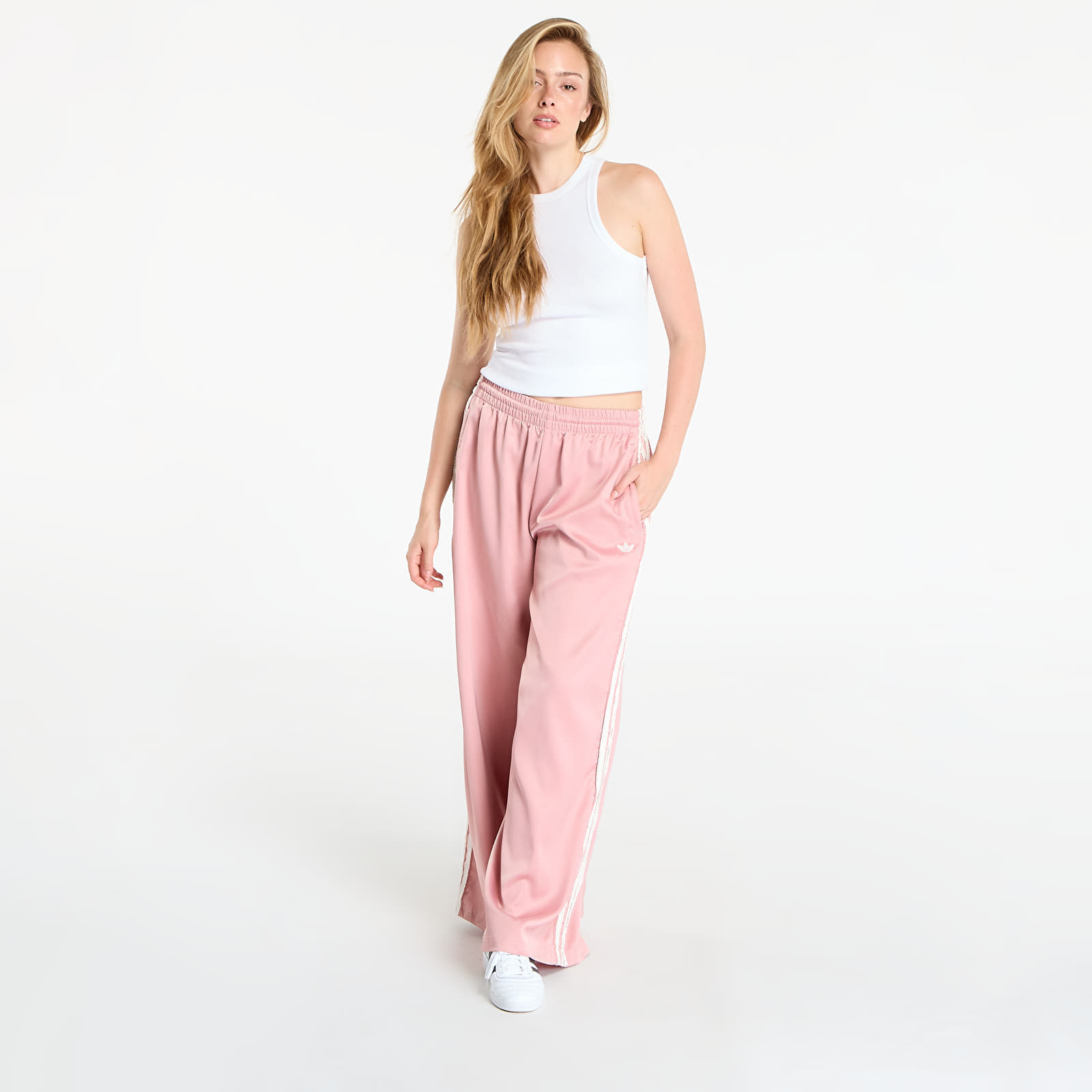 Παντελόνια adidas Originals Satin Wide Leg Tracksuit Bottoms Ruffle 3-Stripes Wonder Mauve/ Cream White L