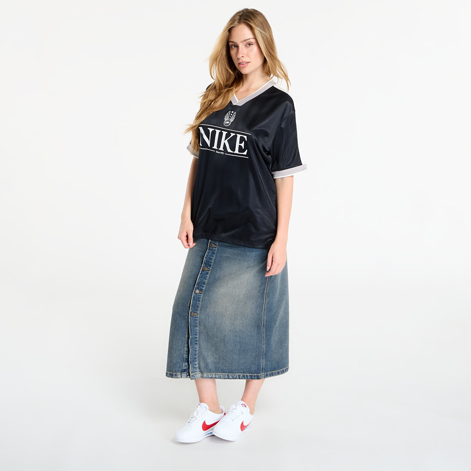 Trikots für Frauen Nike Sportswear Women's V-Neck Jersey Top Black/ Sail/ College Grey/ Sail