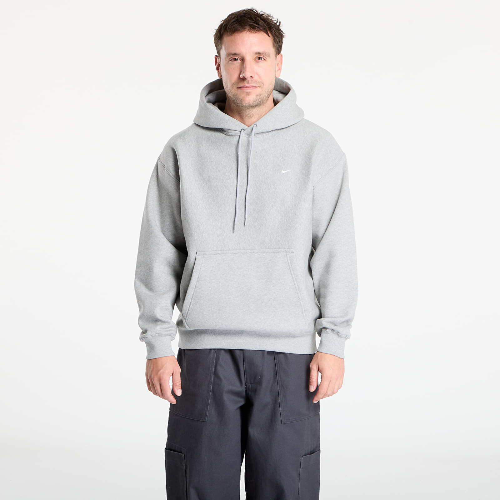 Sweatshirt Nike Solo Swoosh Men's Pullover Hoodie Dk Grey Heather/ Lt Smoke Grey/ White XXXL