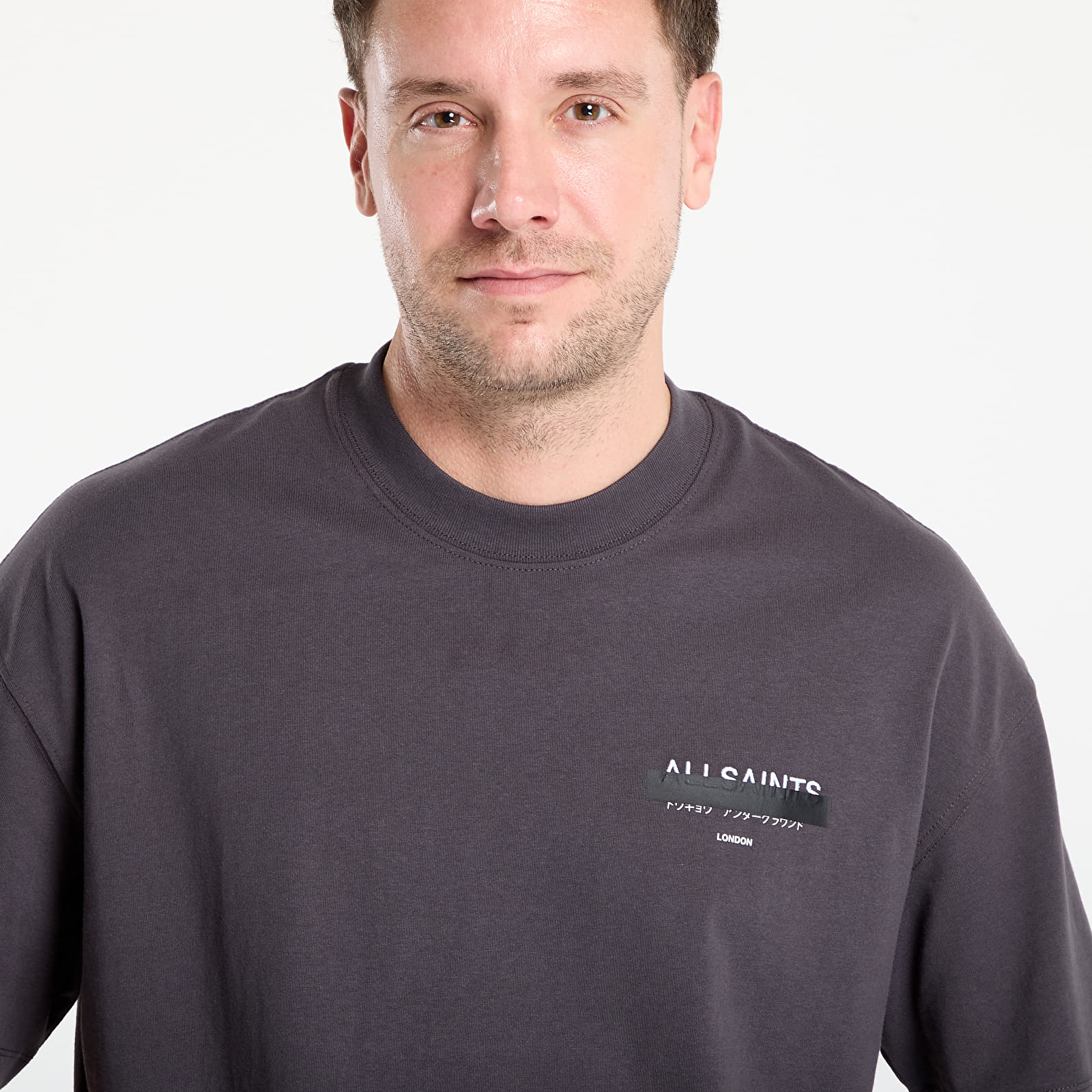 Tricouri  AllSaints Redact Oversized Logo T-Shirt Washed Black